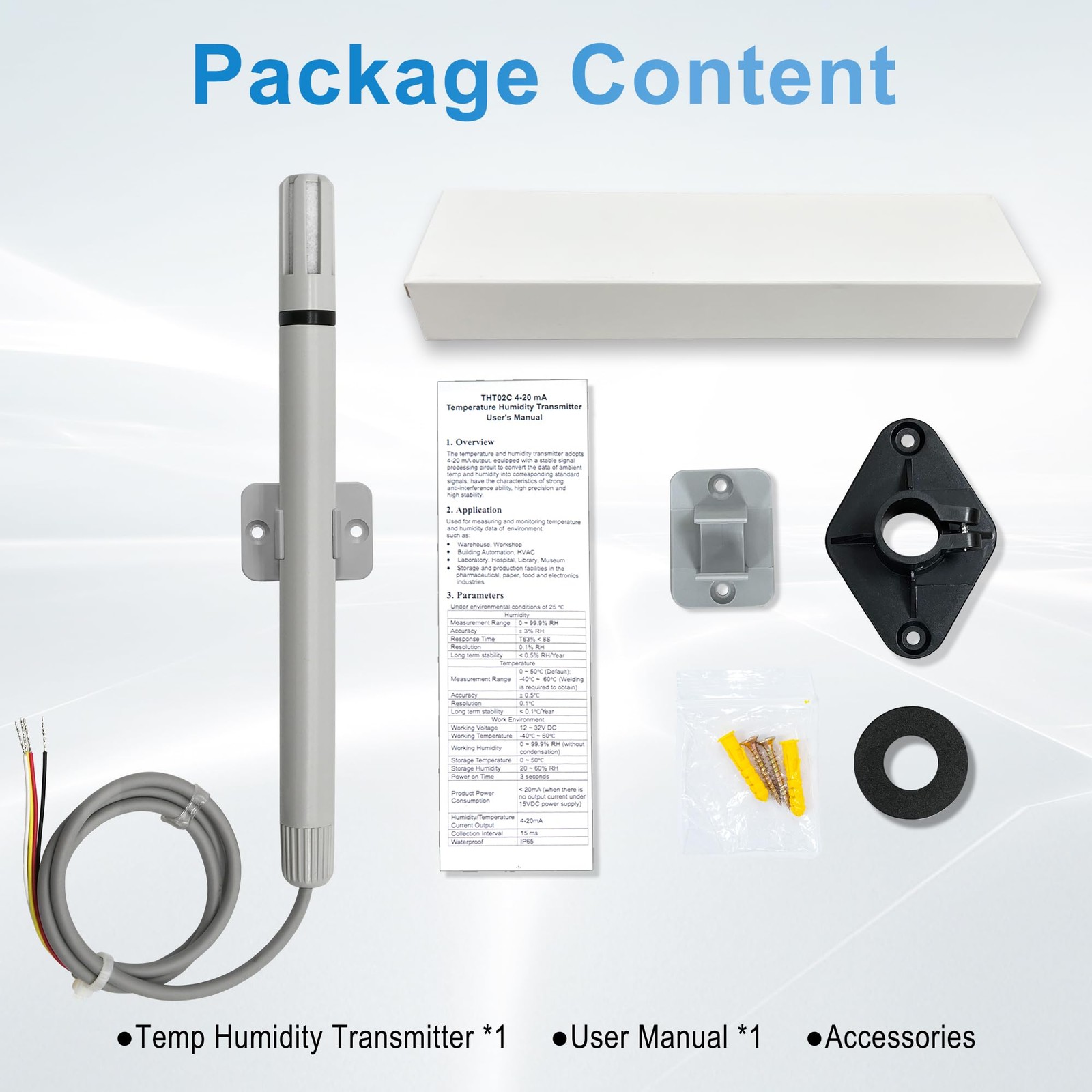 1 PCS 420 mA Temp Humidity Sensor Transmitter Wall Mount 40 To 60 HVAC Lab