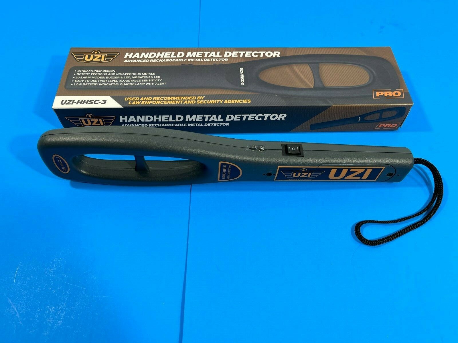 UZI Handheld Metal Detector Black Detect Ferrous / Non-Ferrous Metals HHSC-3
