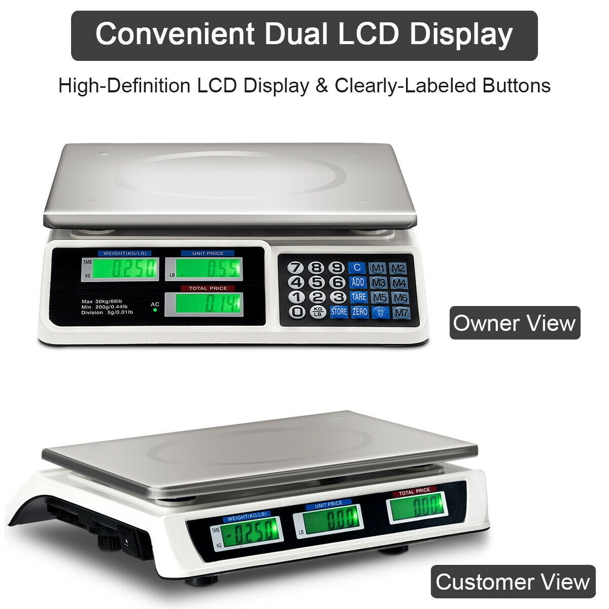 66 lbs Digital Commercial Price Scale Food Fruit Electronic Counting LCD Display