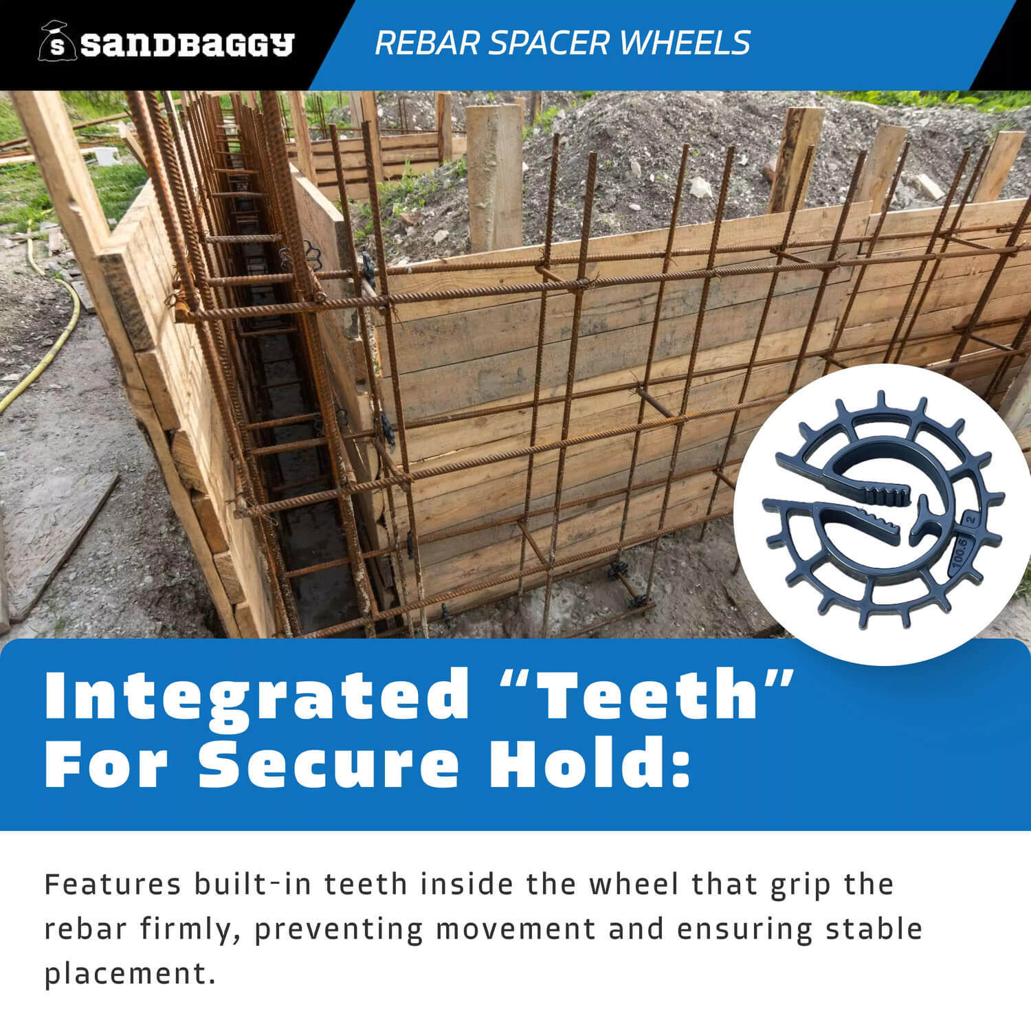 Sandbaggy 1″ Rebar Spacer Wheels – Concrete Form Spacers