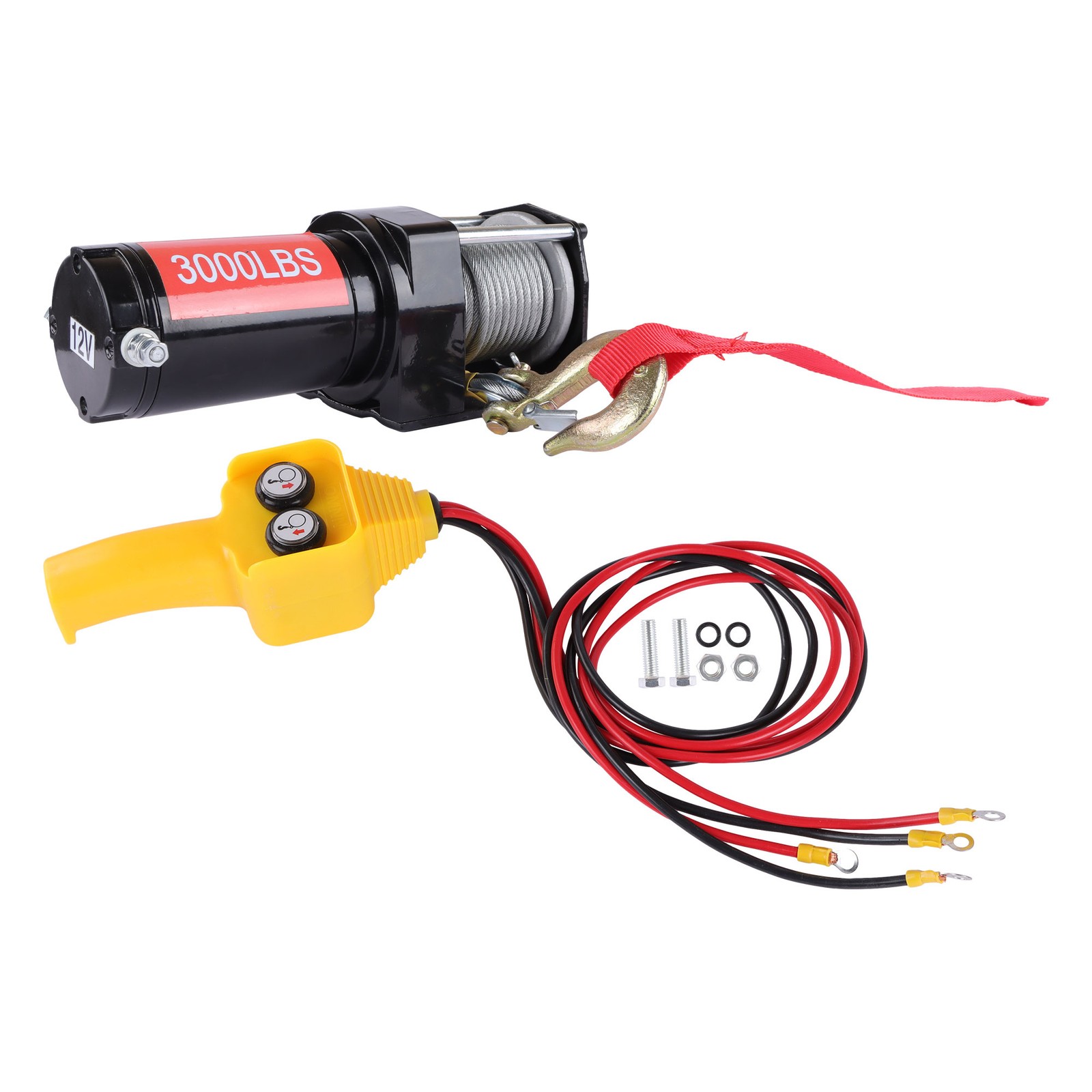 3000lb 32ft Steel Cable Electric Winch 12VDC/1.3HP Copper Motor 135:1 Gear Ratio