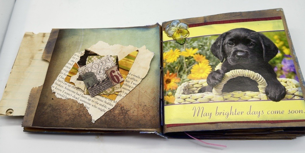 Hand Made Junk Journal 6×5 Inches Puppies Themed. Medium Is Brown Paper Bags