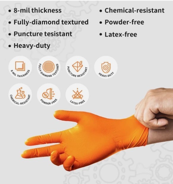 SureCare® SMALL 8 Mil Diamond Textured Orange Nitrile Sure-Tac Disposable Gloves