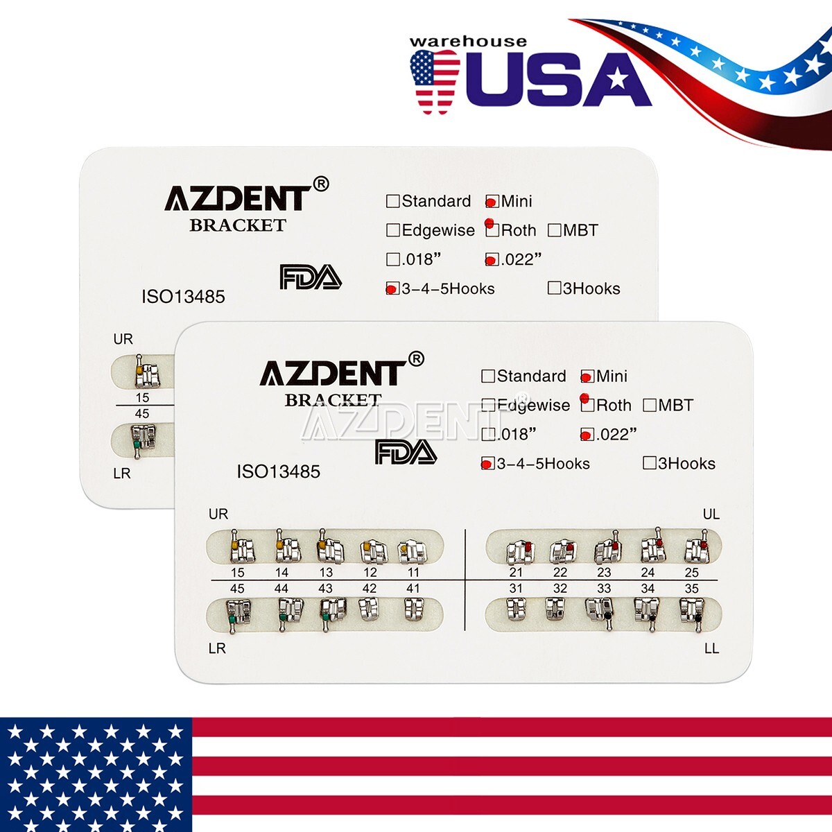 AZDENT Brackets de ortodoncia dental Brackets Mini Roth Slot.022 Hooks 3-4-5