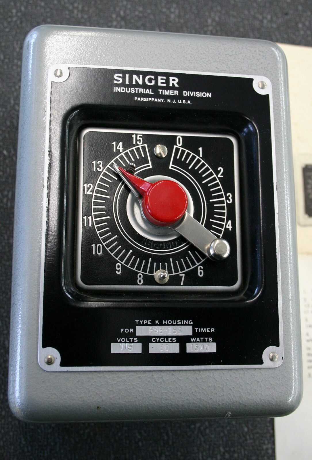 Singer Industrial Timer PAB-15S with Type K Housing 0-15 Seconds 1500 Watt Timer