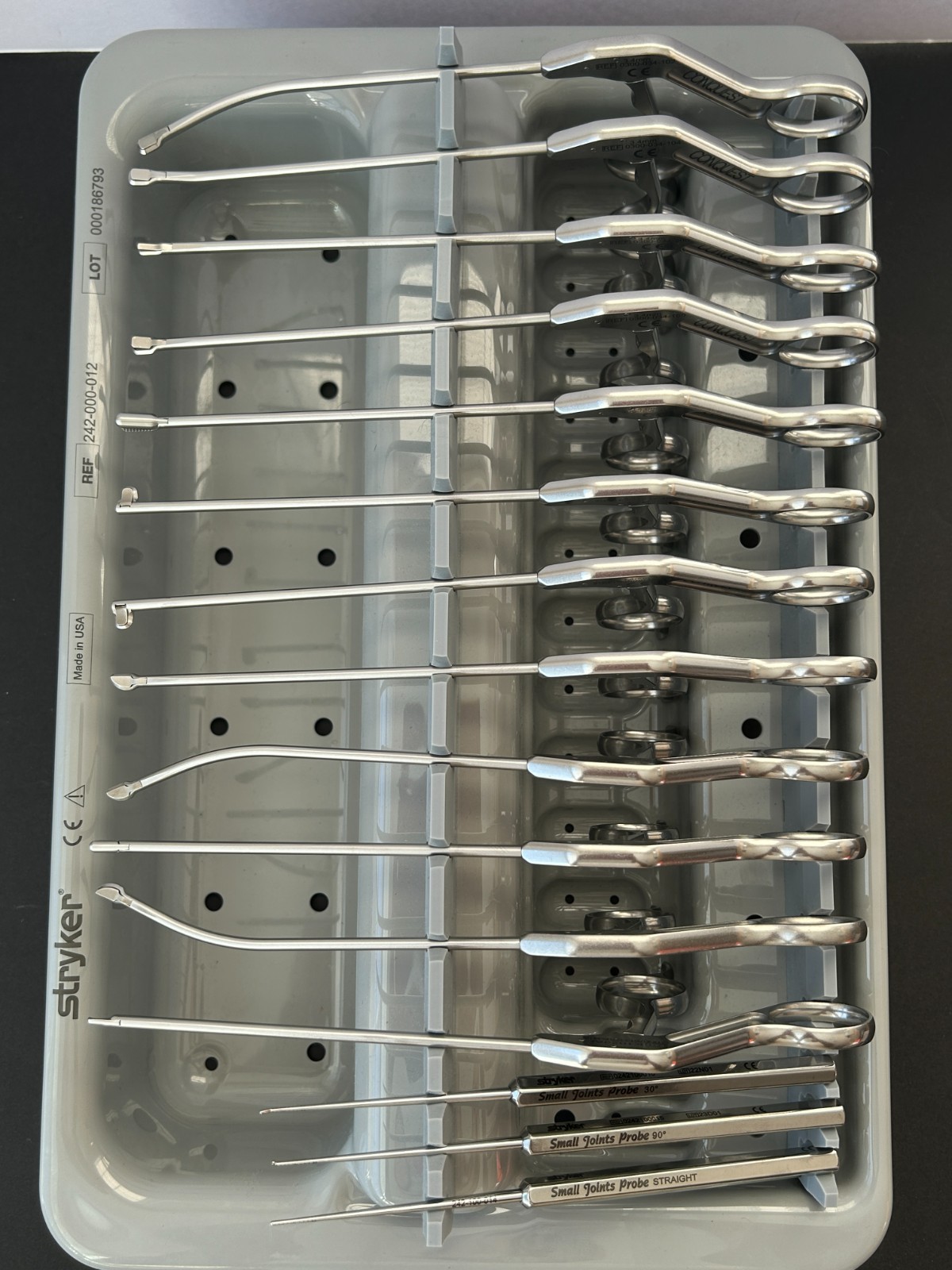 Stryker Conquest Set of 15 Arthroscopic Punches/Graspers/Probe W/ Tray Authentic