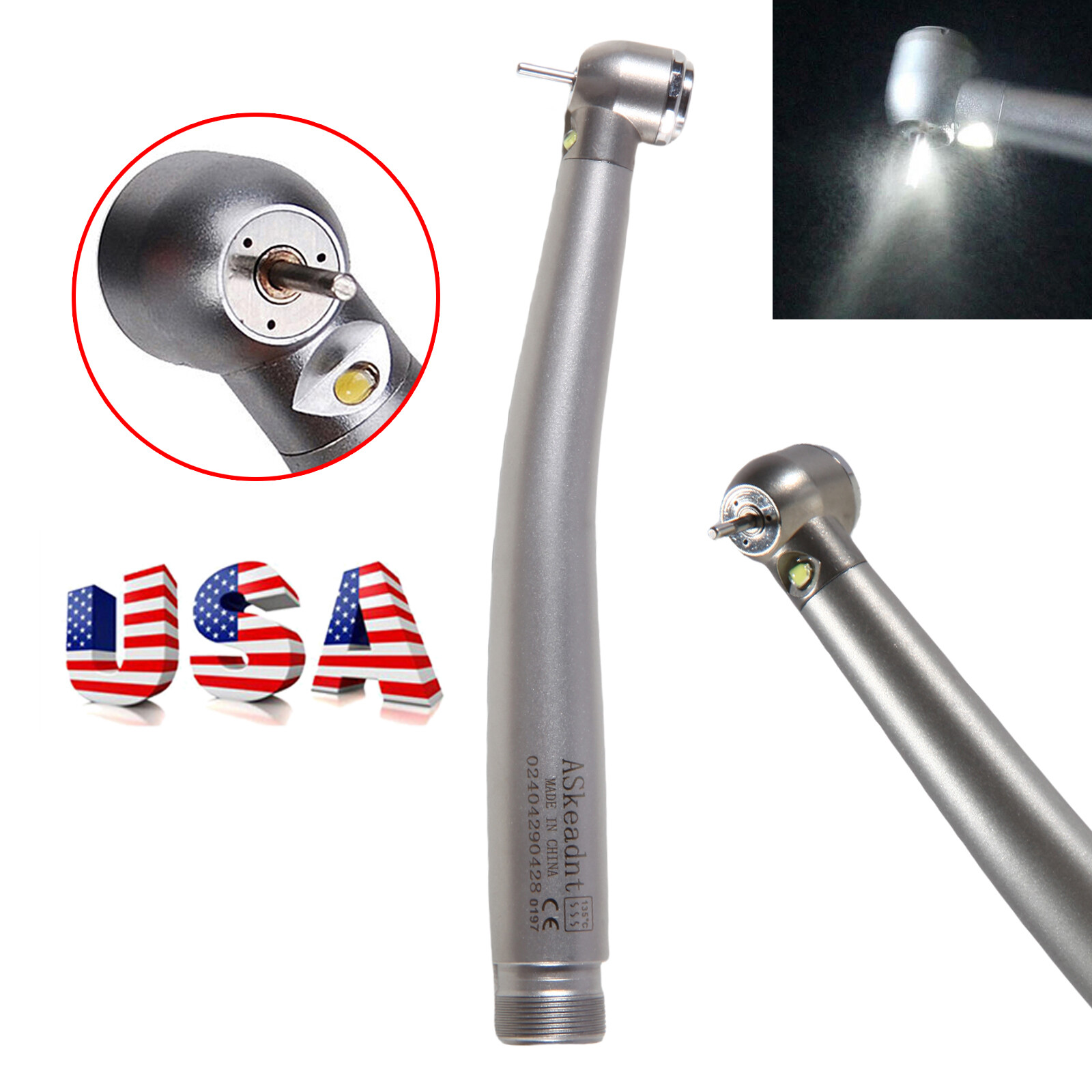 Dental LED Handpiece High Speed Push Button 2/4 Hole Fiber Optic with Light
