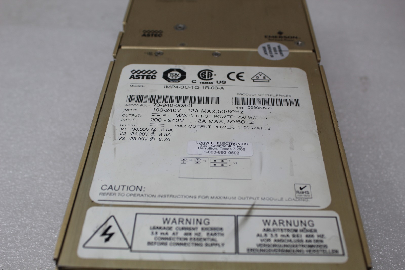 Astec iMP4-3U-1Q-1R-03-A Power Supply Intelligent MP Series Thermo 73-940-00841