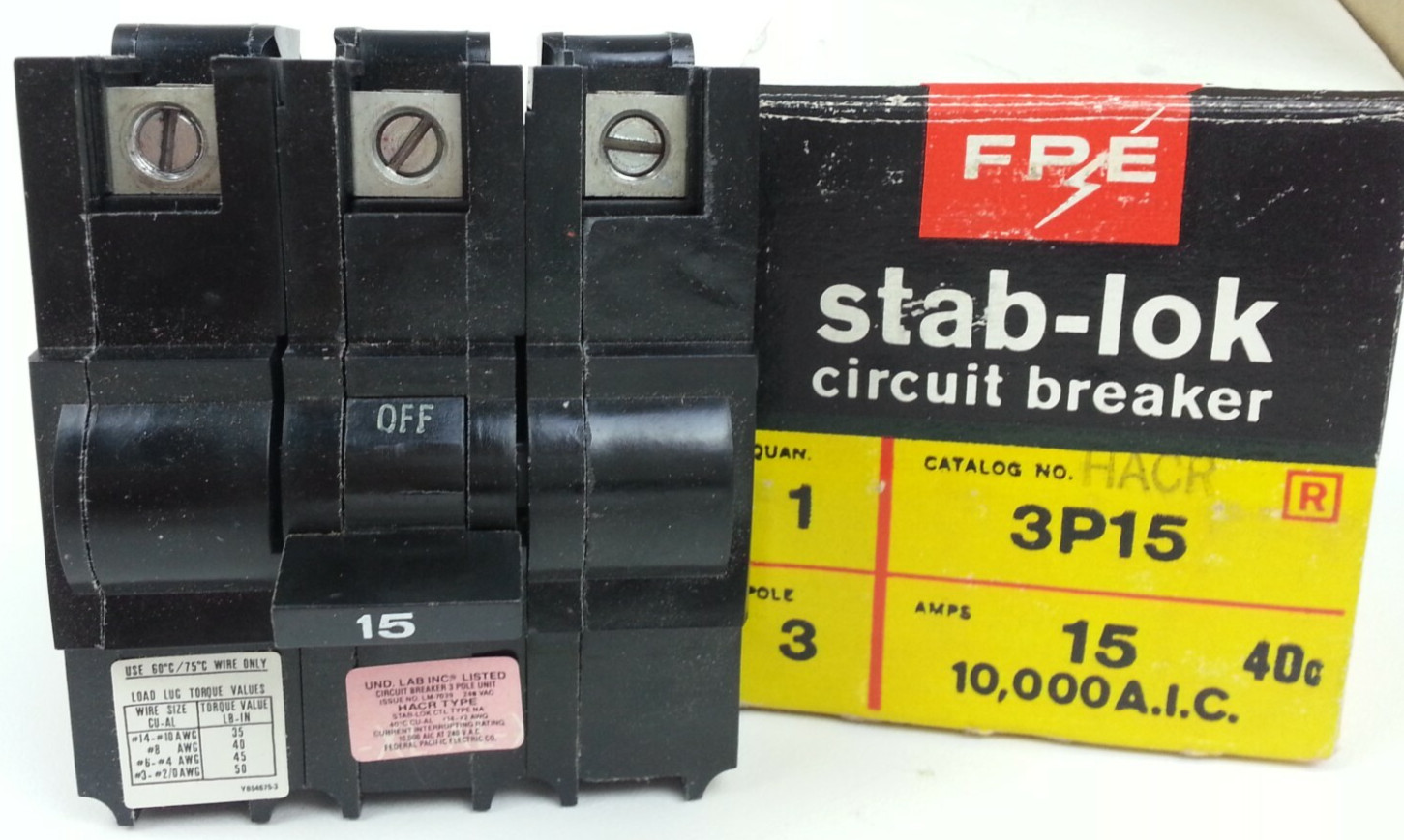 3P15 Federal Pacific Electric 15 Amp Circuit Breaker – Next Day Option – New