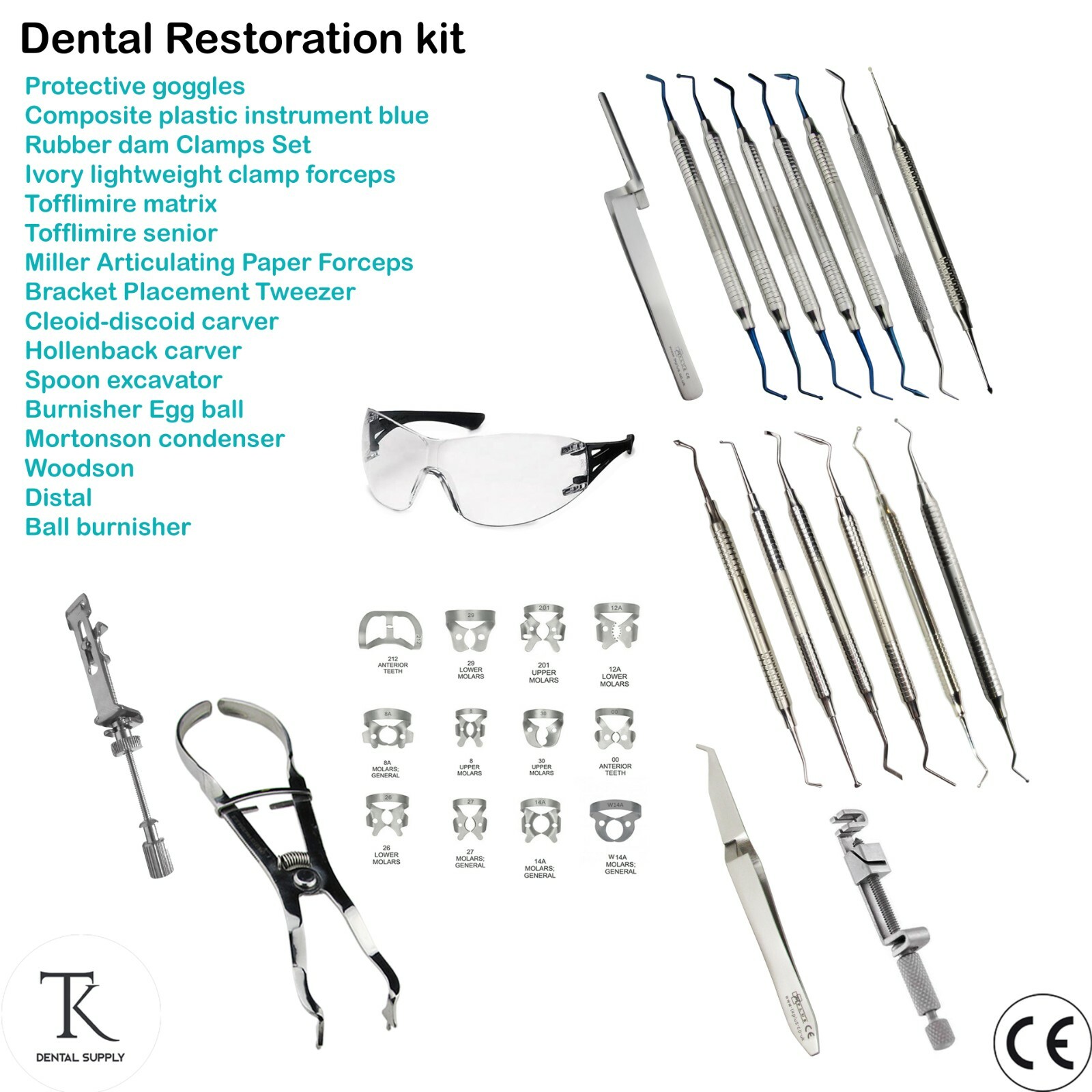 Dental Restoration Kit Amalgam Filling Instruments Tofflimire Clamps & Forceps