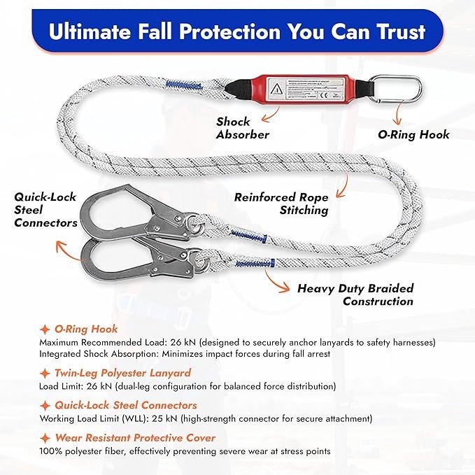Safety Harness Fall Protection Kit, Full Body Roofing Harness with Lanyard