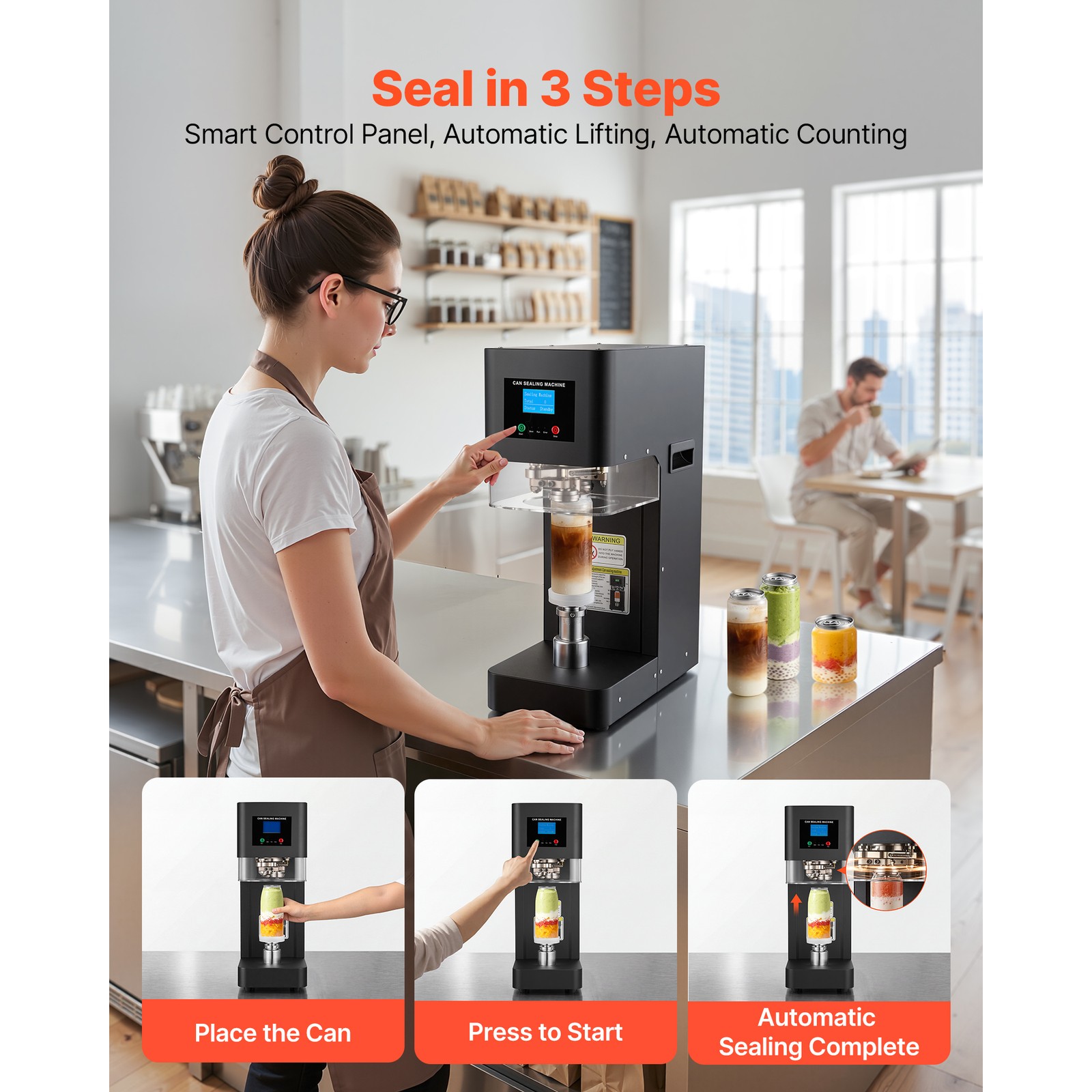 Uimoso Automatic Can Sealer Machine for Soda and Coffee Shops, Black