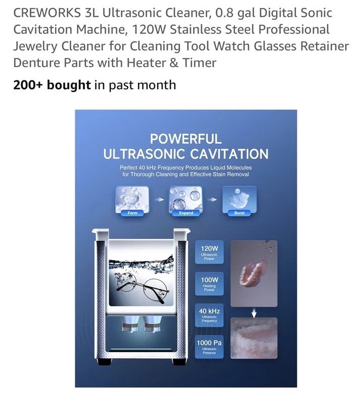 CREWORKS 3L Ultrasonic Cleaner with Timer Heating Machine Sonic Cleaner