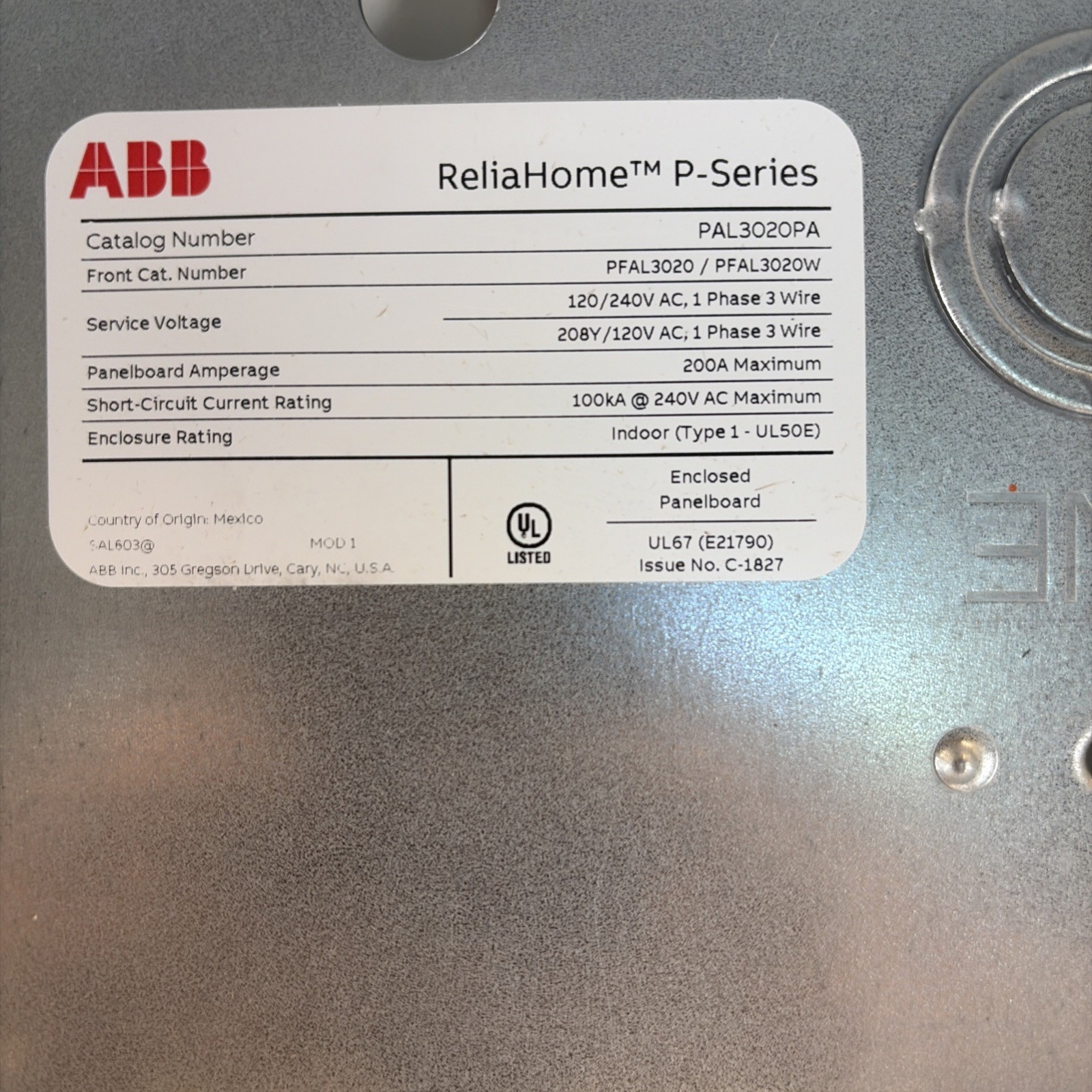ABB 200 Amp 30/60 Main Lug Load Center Breaker Panel PAL3020PA With 4 Breakers