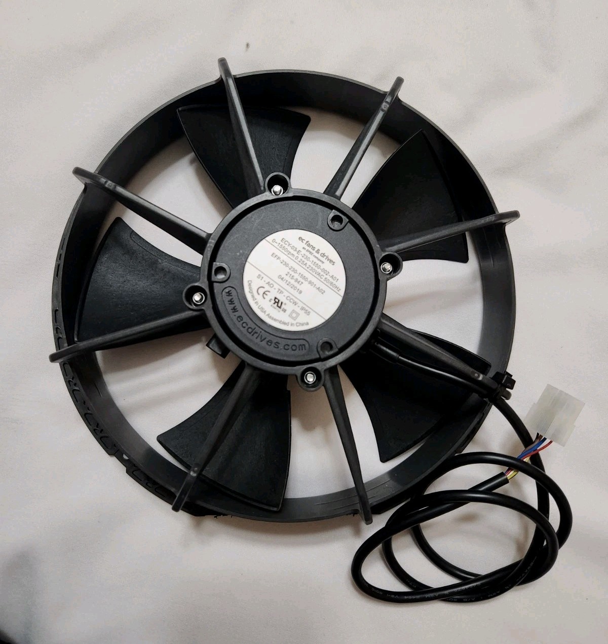 EPEC AC Fan Motor EC EFP Fan Pack with Wallring, 0-1550rpm 0.25A 230VAC 50/60Hz