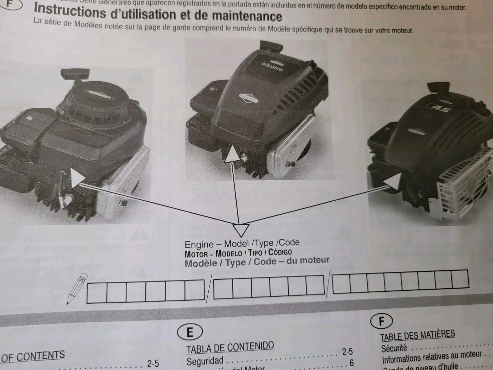 Briggs & Stratton Engine Operating Manual Model Series 90000, 100000 Date 2005