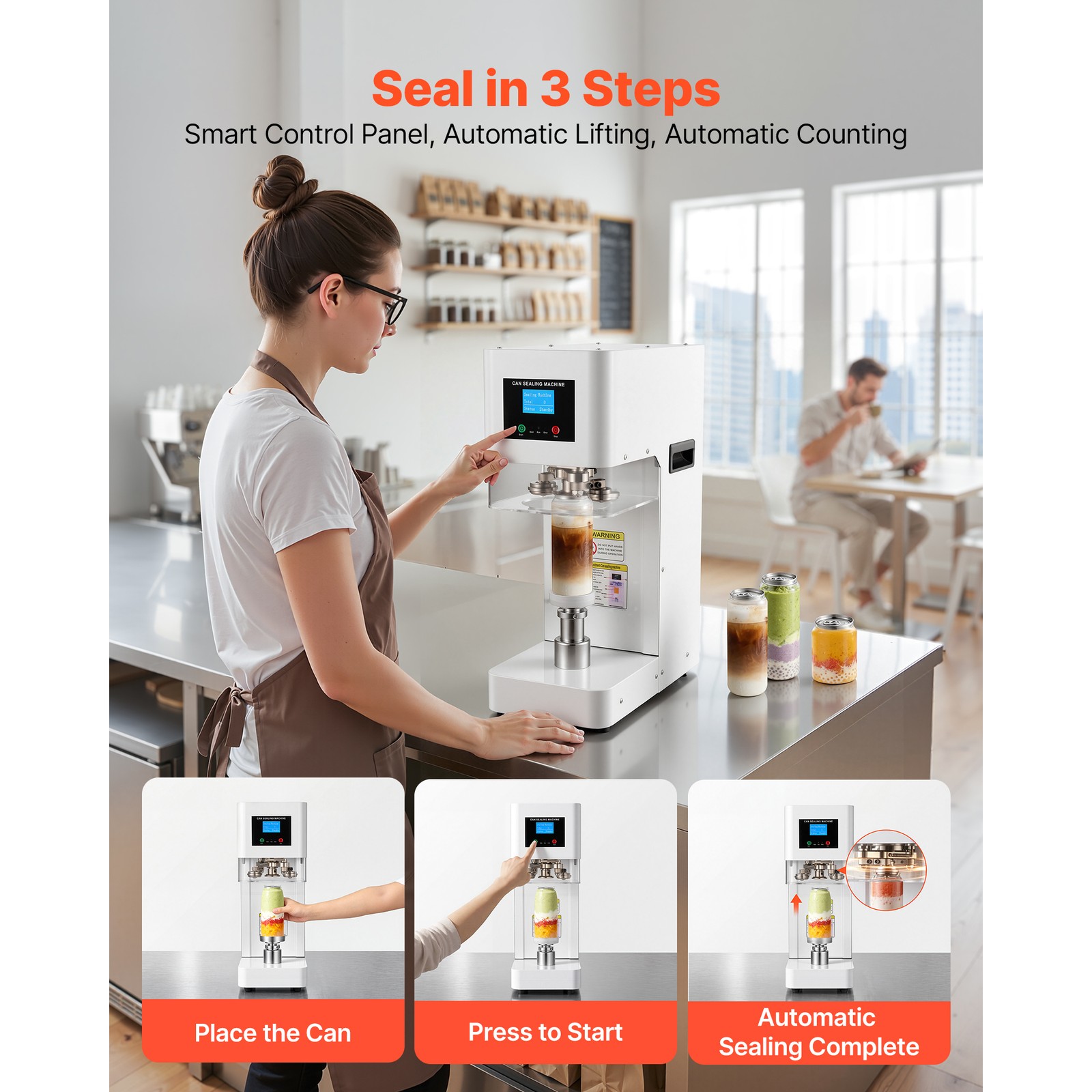 Uimoso Automatic Can Sealing Machine for Soda and Coffee Shops – White