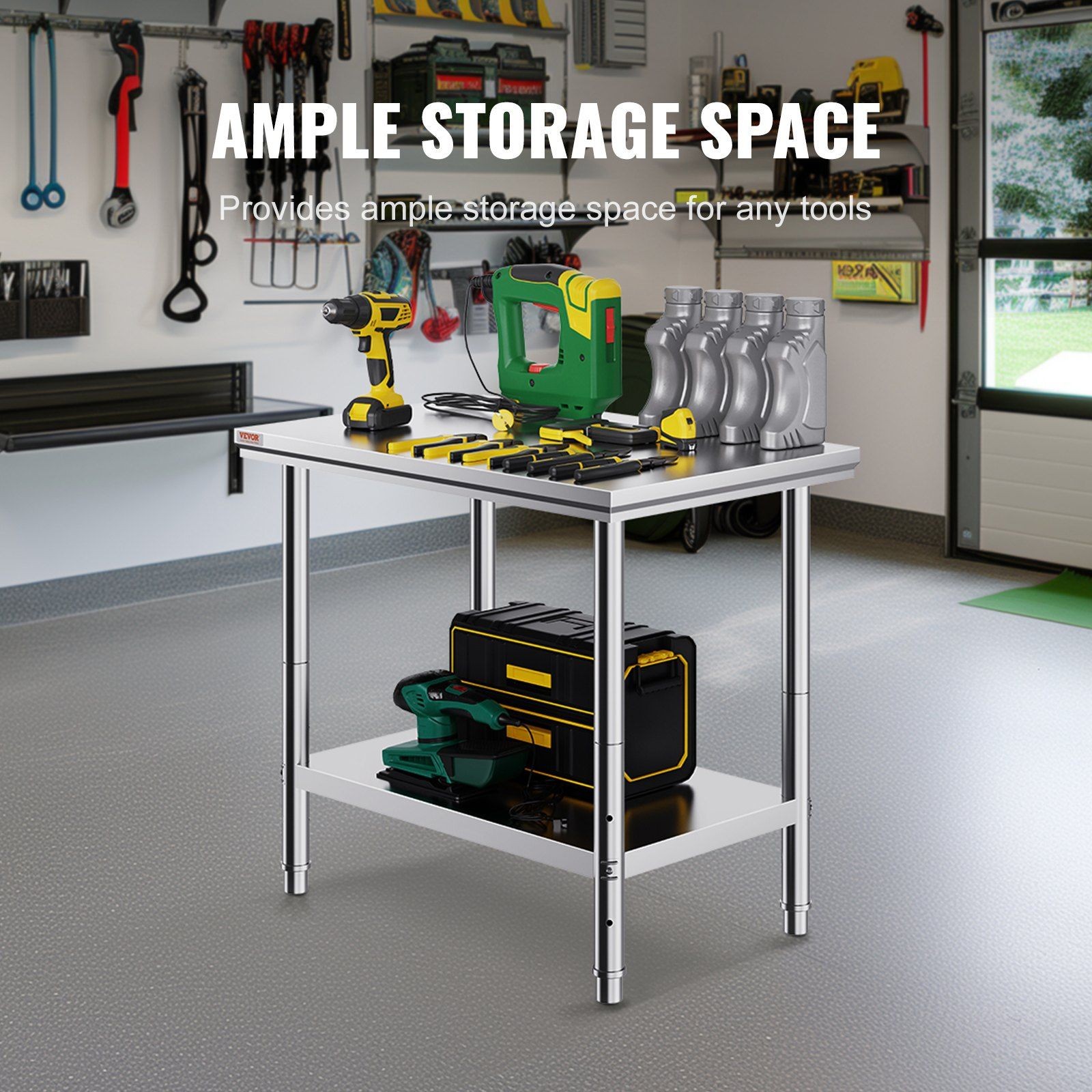 SUS201 Stainless Work Table 35″x24″x31″, Heavy-Duty, Adjustable Shelf Heights