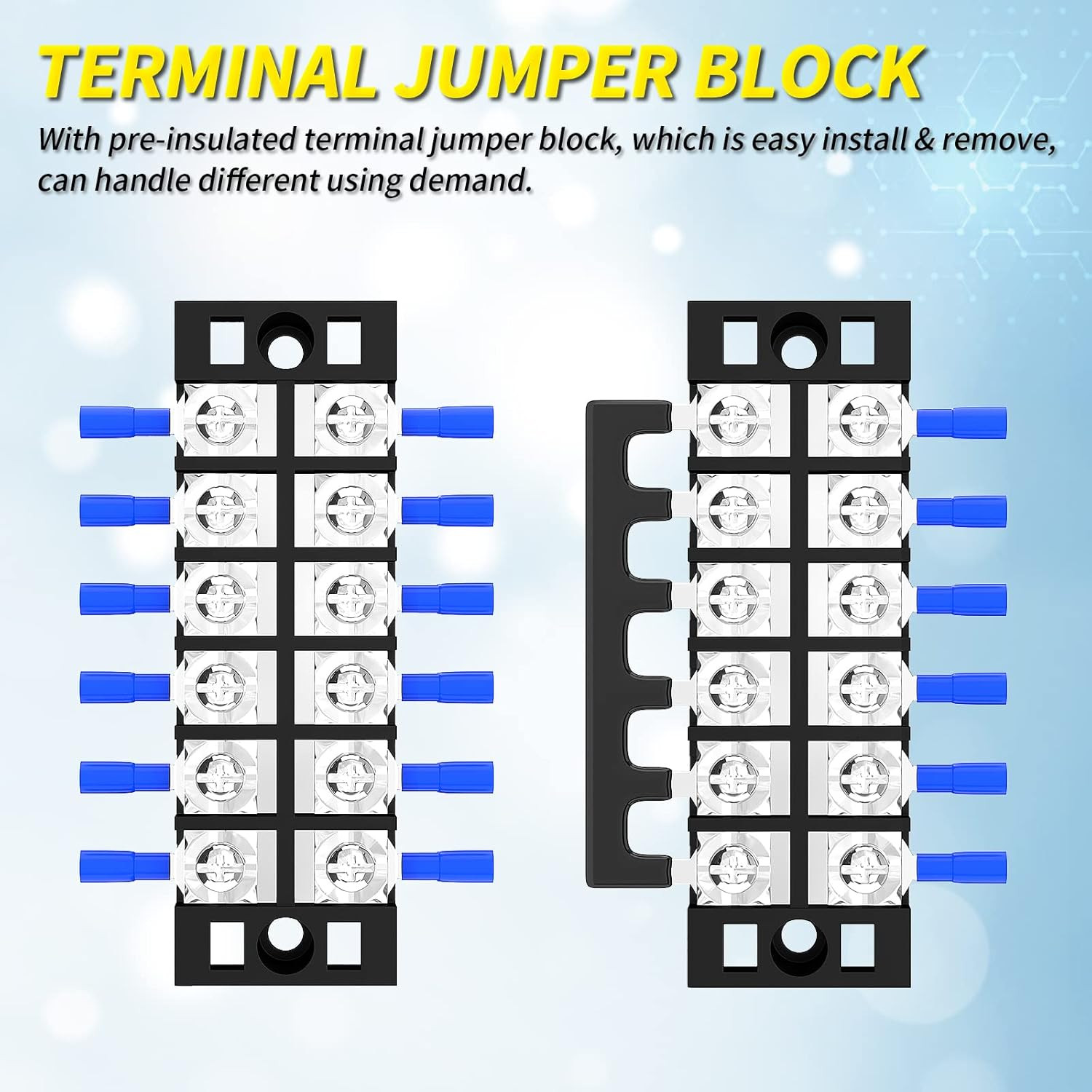 35A Terminal Block 6 Position Screw Terminal Strip Dual Row with Cover & 6 Posit