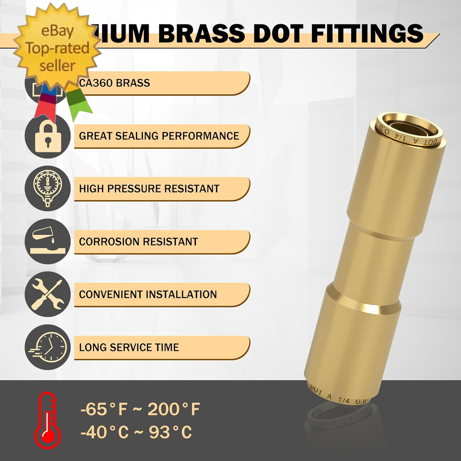 6 PCS 1/4 Brass DOT Air Line Fitting Straight Union Quick Connect Fittings 1/4 A