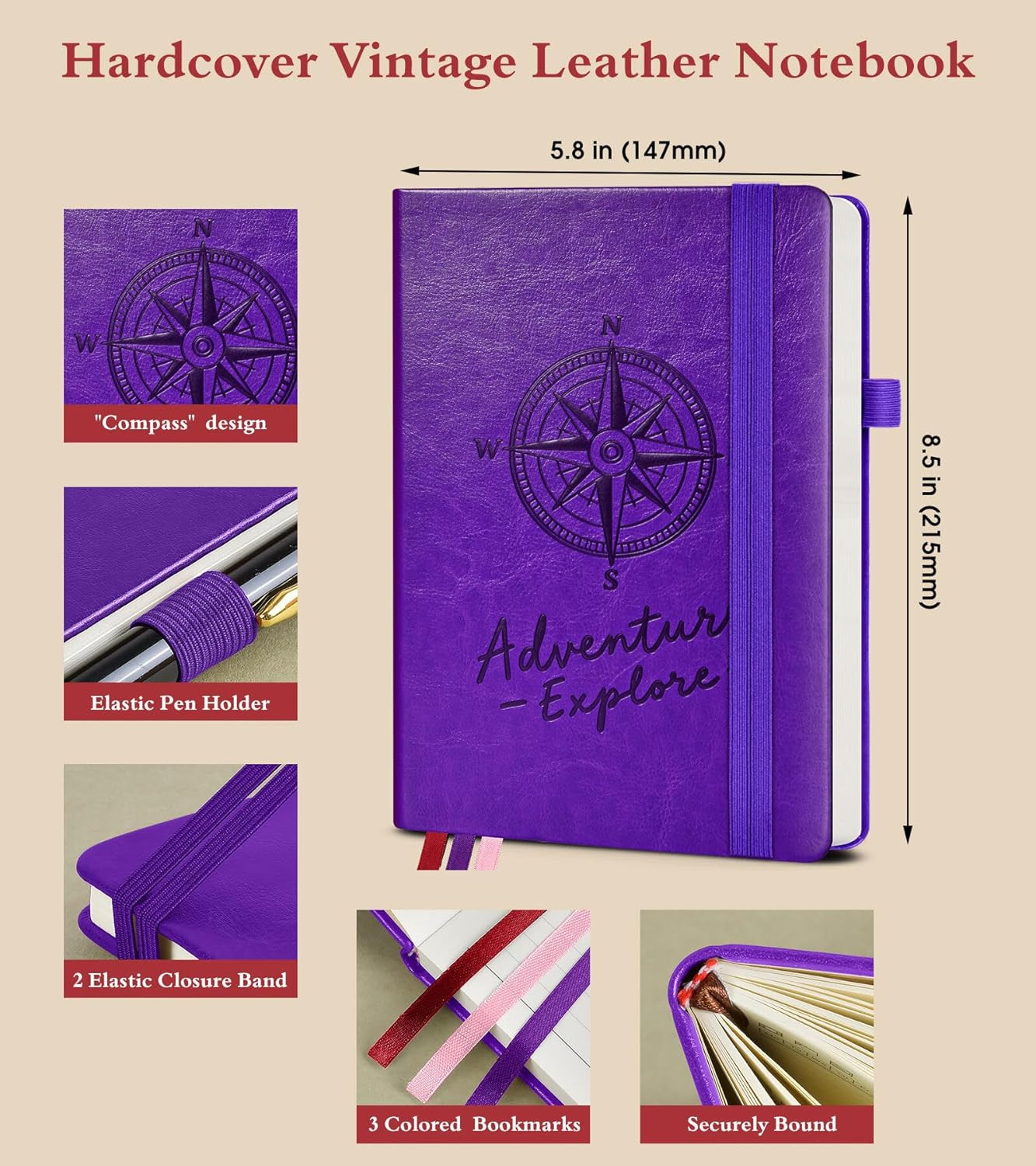 Lined Journal Notebook for Women Men, 160 Pages, A5 Hardcover Vintage Leather Jo