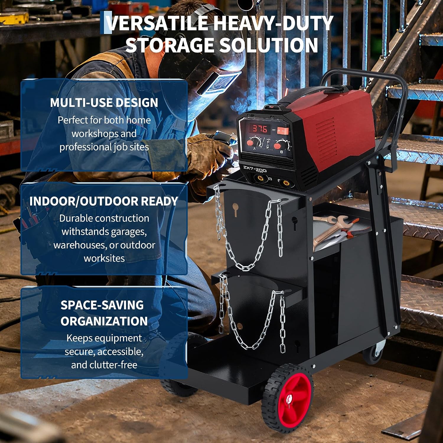 Welding Cart with 4 Drawers & Gas Tank Holder for Welder MIG TIG Plasma Cutter