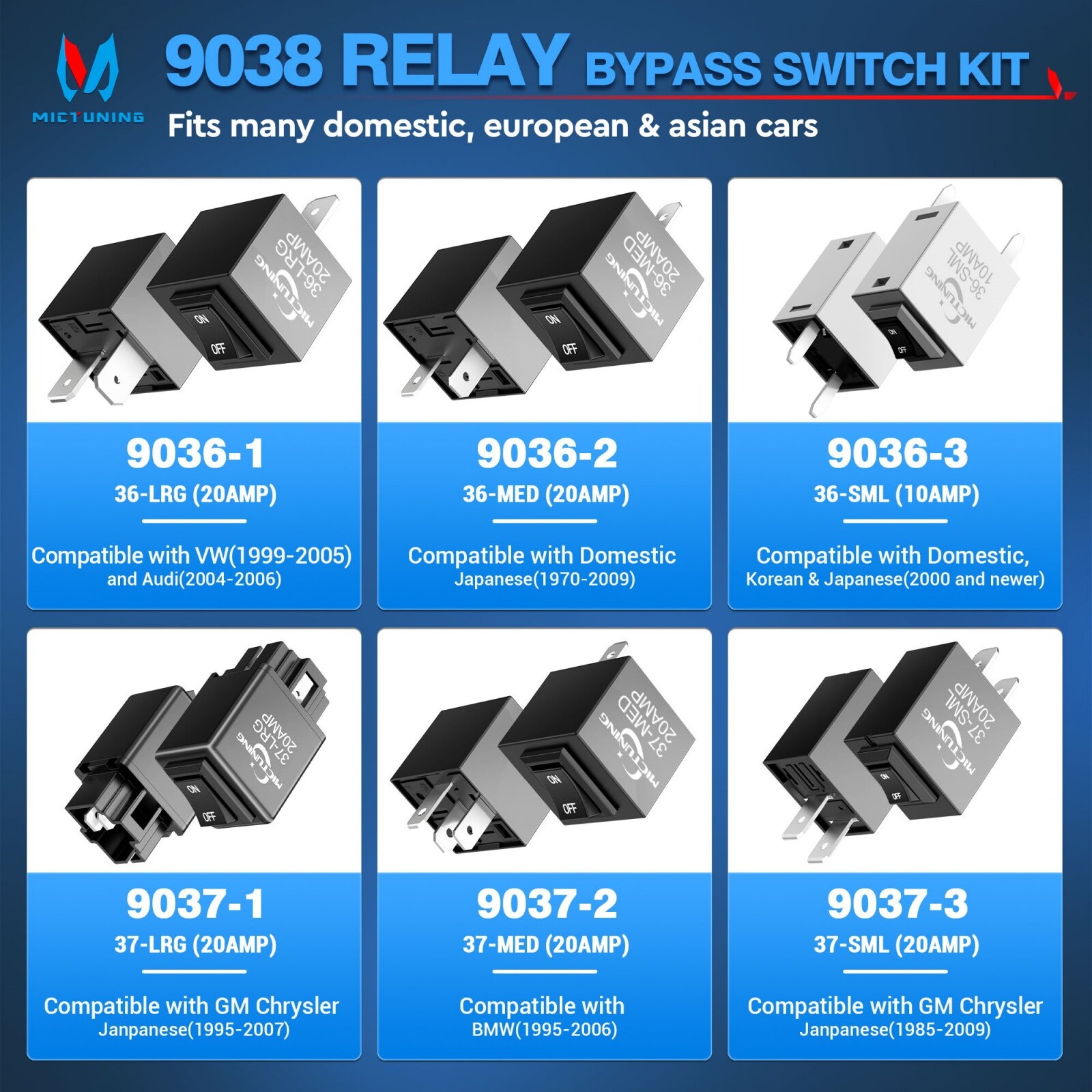 9038 Relay Bypass Switch, Relay Tester, Relay Bypass Switch Kit, 6-Pack, Black