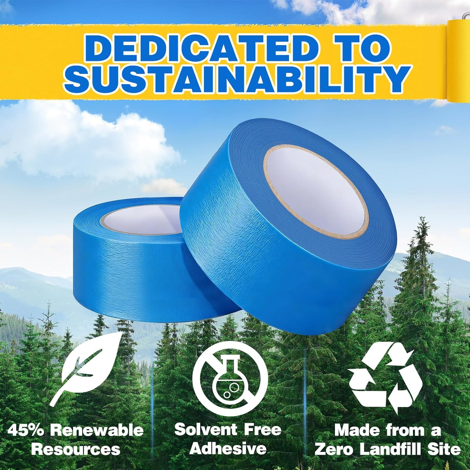 Painters Tape 2 Inch Wide, Blue Masking Tape 12 Rolls(2Inx55Yds) | 248℉ UV Resis