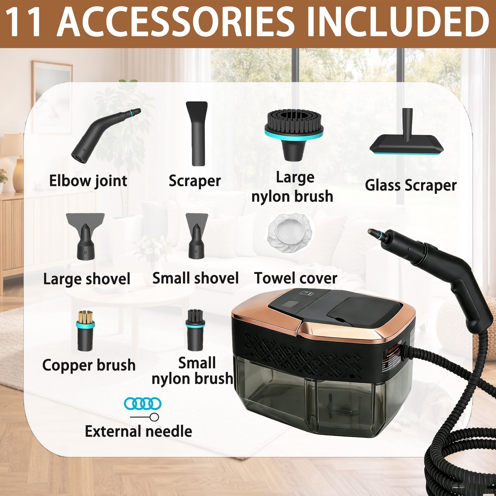Yuyongr Handheld Steam Cleaner, 2500W, 3-Level Adjustable Steam Control, 1.9
