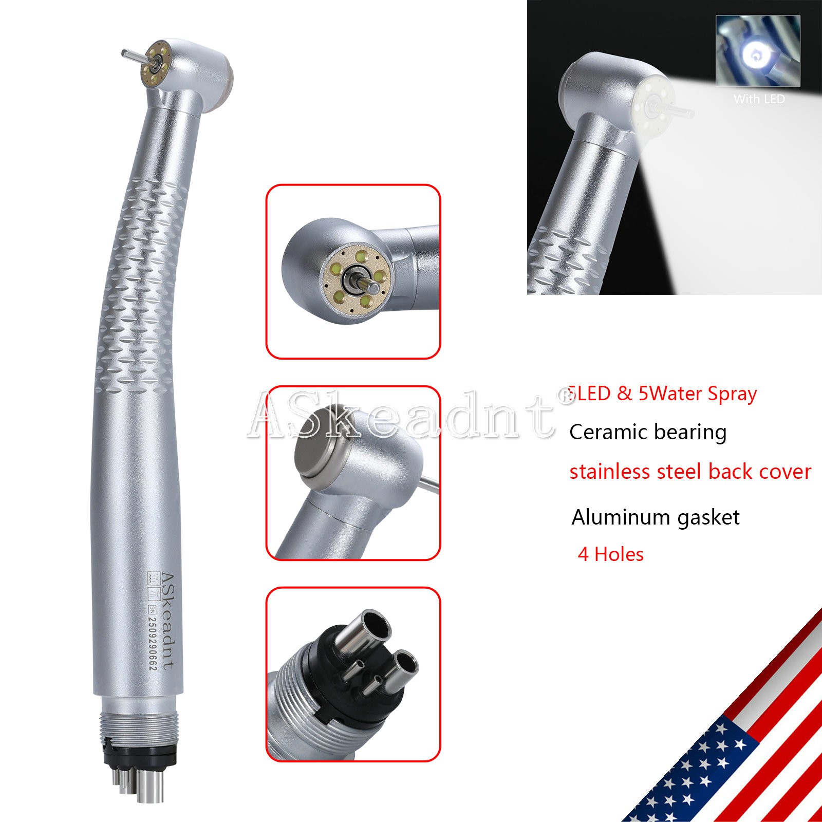 1-10*Dental 5 Led High Speed Handpiece Shadowless E-generator 5LED Hand piece 4H
