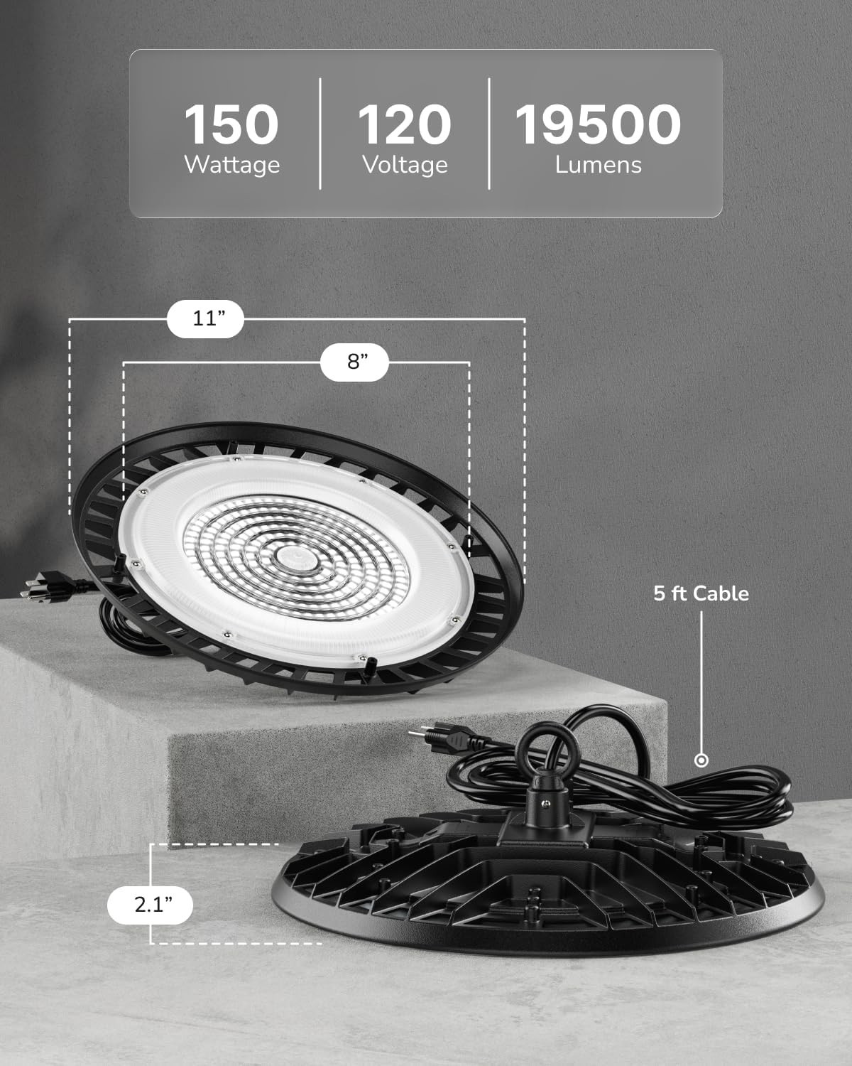 Sunco 10 Pack UFO LED High Bay Light, 150W, 19500 Lumens, 5000k Ultra Bright …