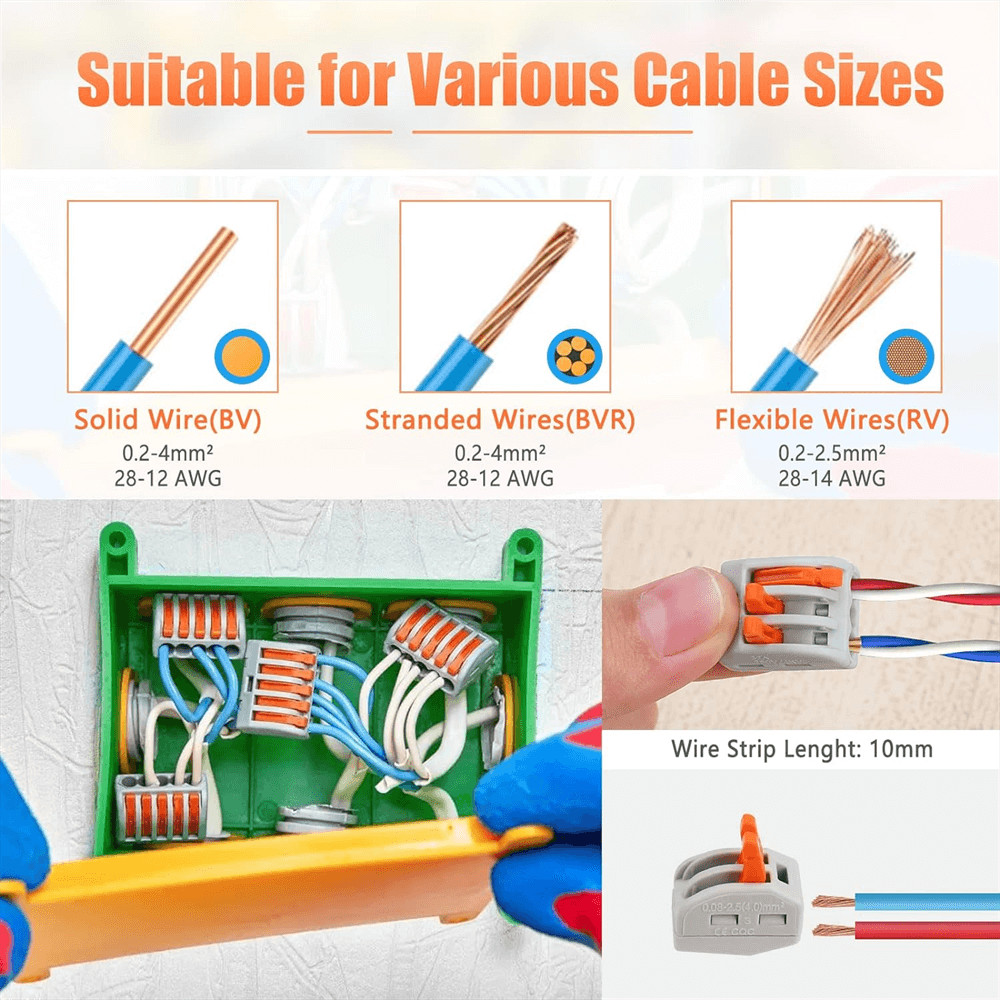 2/3/4/5/8-Port Way Reusable Spring Lever Terminal Block Cable Wire Connector