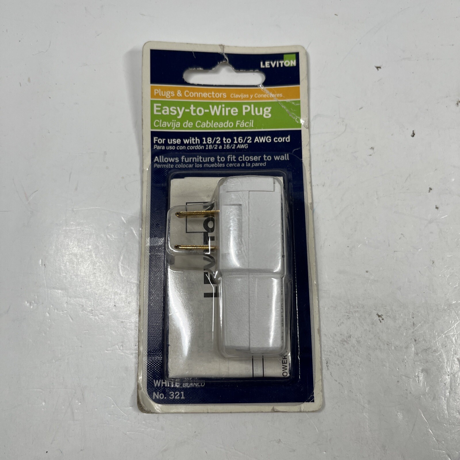 Leviton C22-00321-00W White Thermoplastic 10A 2-Pole 2-Wire Straight Blade Plug