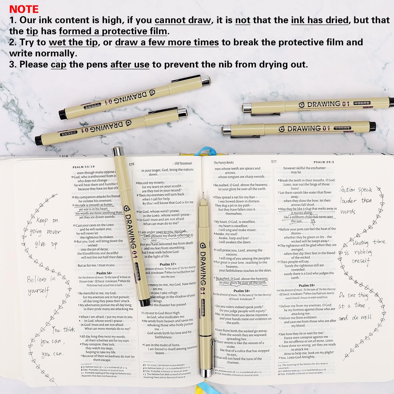 Muchcute Extra Fine Point Writing Pens:6 Black 0.25mm Ultra Thin Micron Pen
