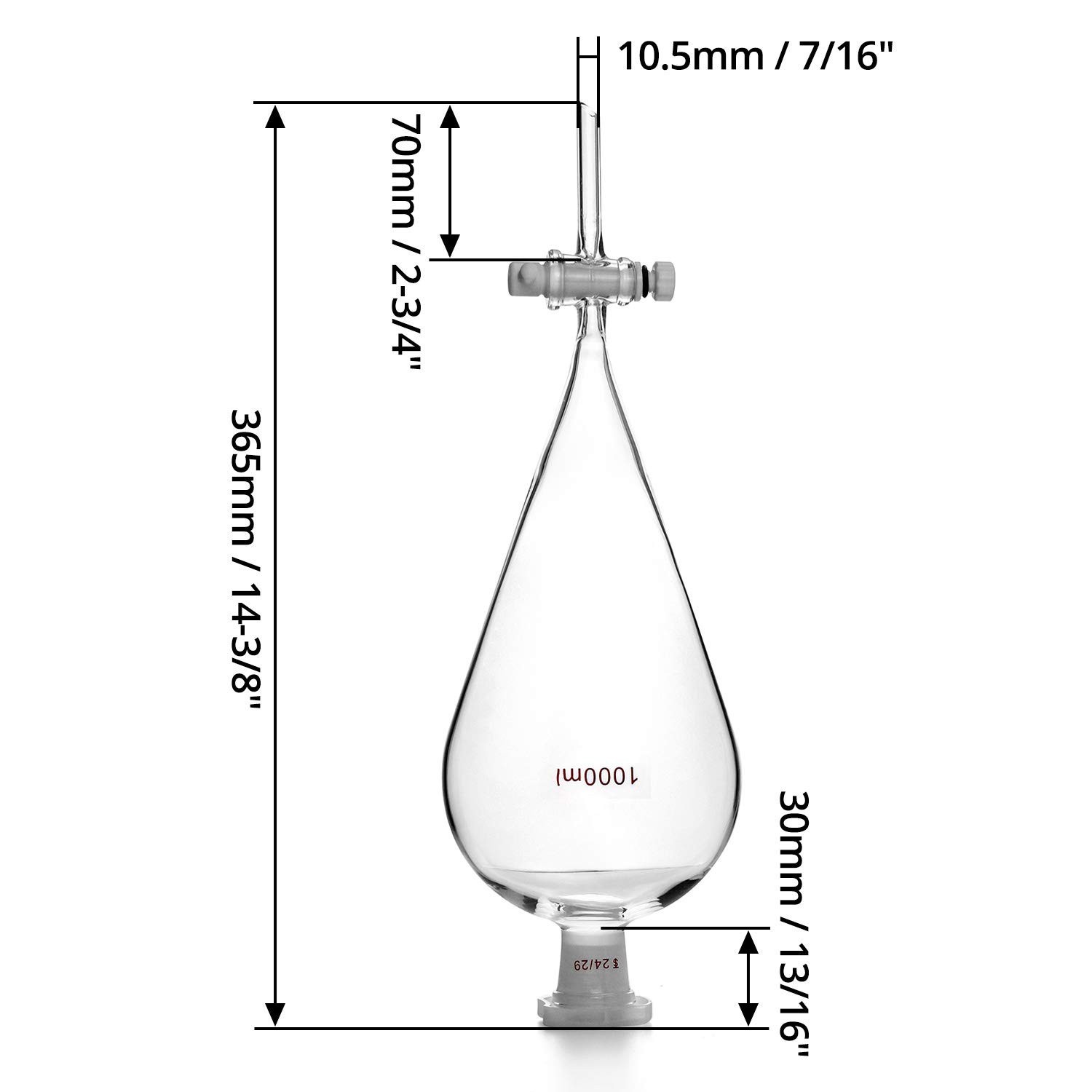 1000ml Separating Funnel with 24/29 Joints and PTFE Plug