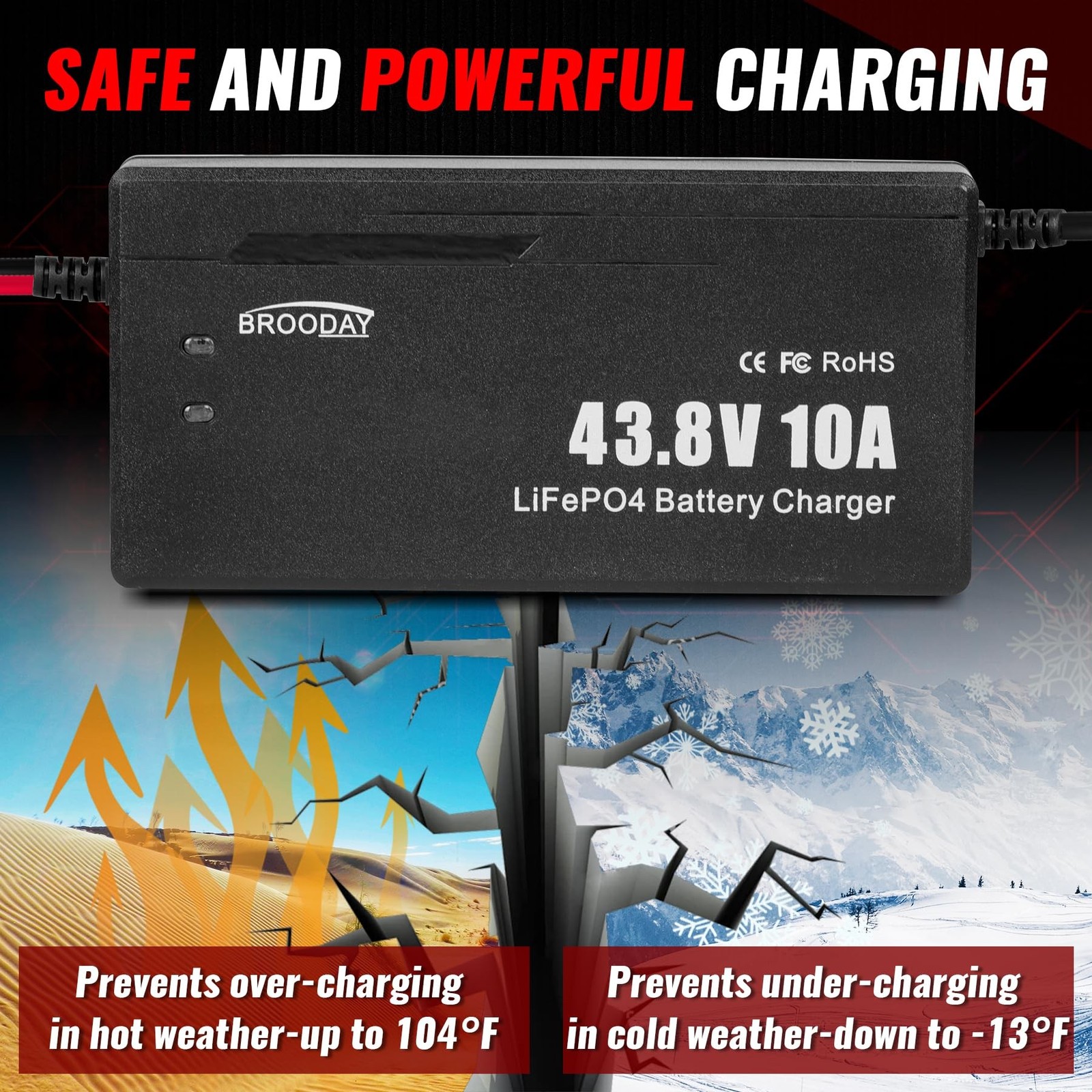 36V 10A LiFePO4 Battery Charger, 43.8V Lithium Battery Charger, Fast Charging…