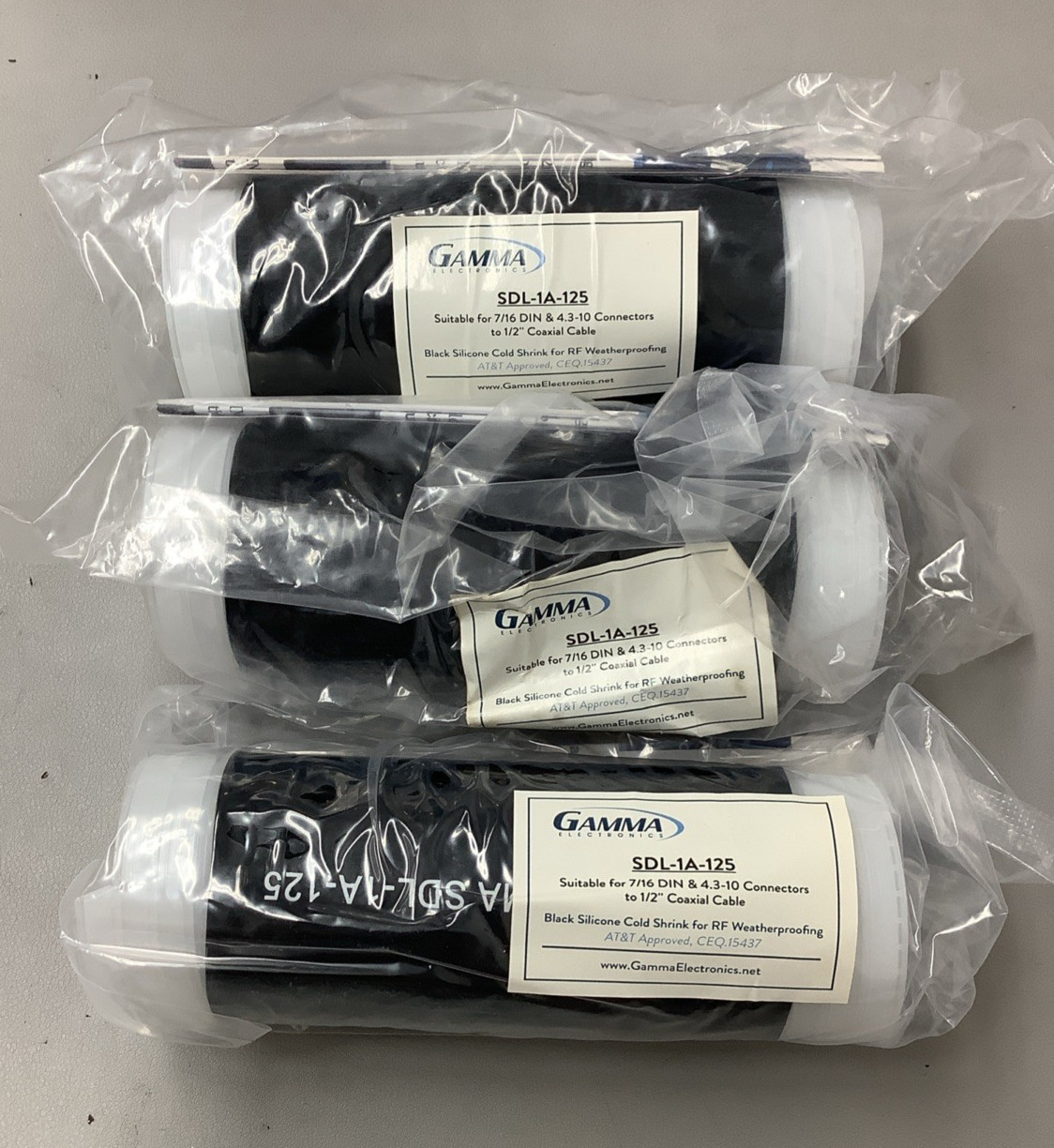 Lot of 3 Gamma SDL-1A-125 Black Silicone Cold Shrink Tubing (b593)