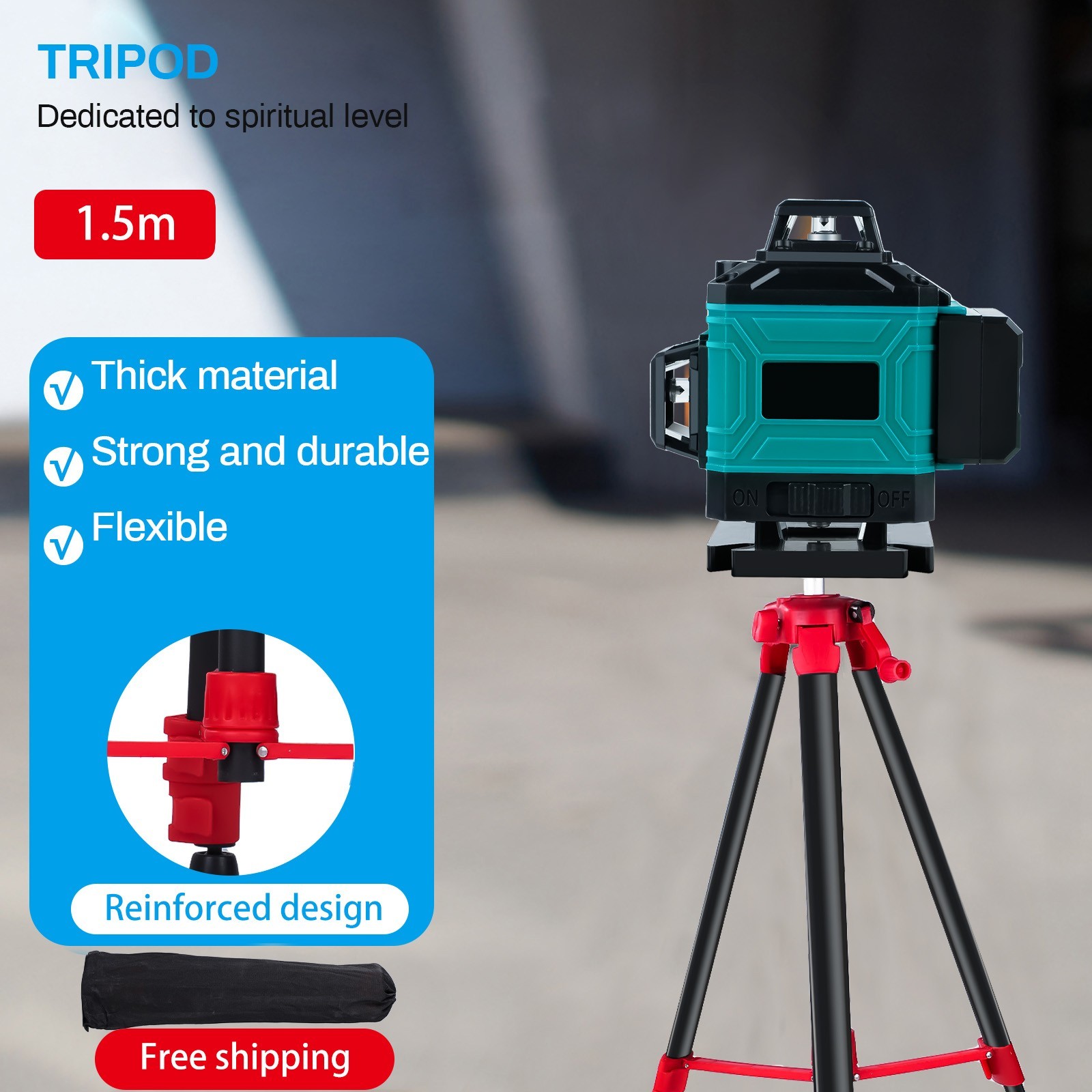 Portable 1.5m Tripod Level Stand Lightweight Steel Construction for Laser Tools