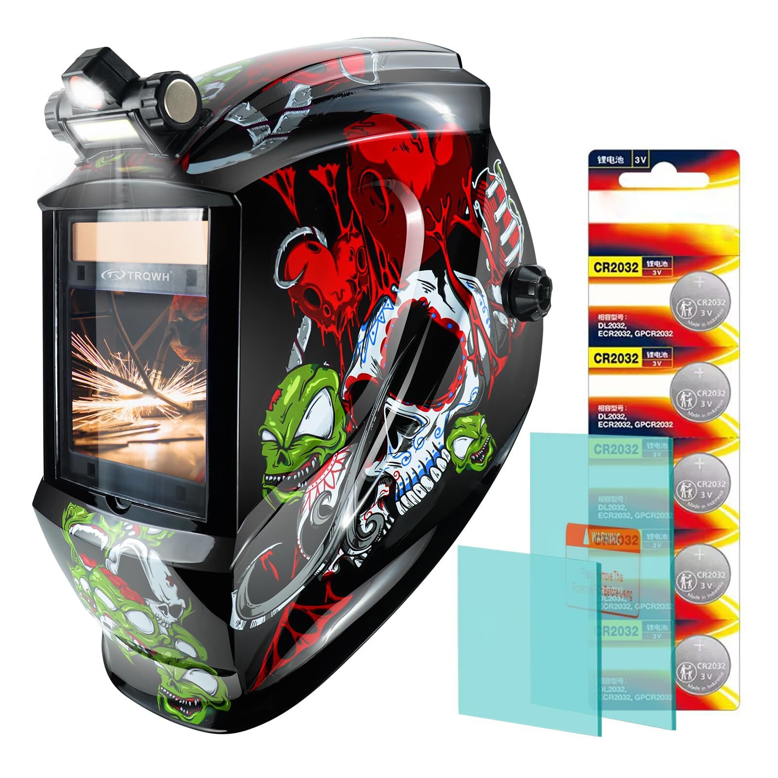 Solar Powered Welding Helmet with Large View, True Color & Auto Darkening Filter