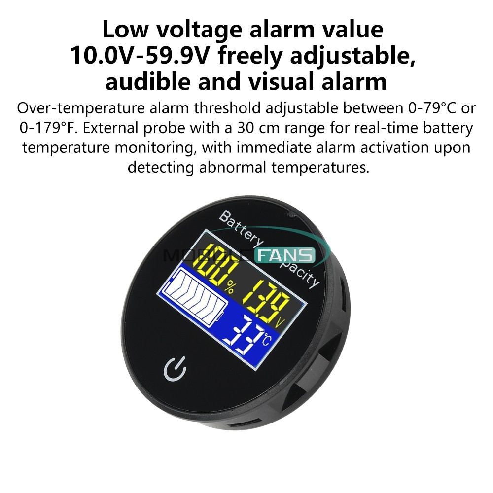 Digital Battery Level Indicator Voltage Power Percentage Temperature LCD Display