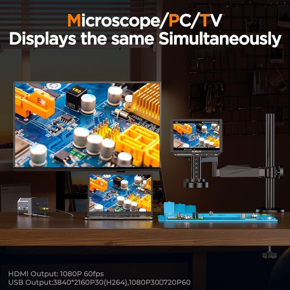 Elikliv Autofocus 4K HDMI Digital Microscope Flex Arm Soldering Microscope Adult