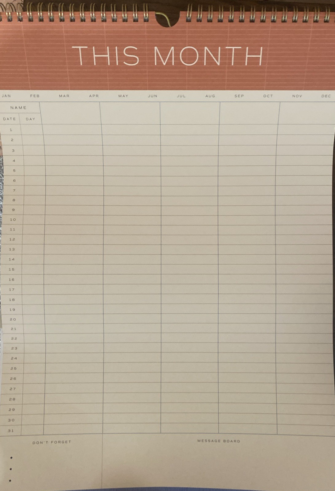 Papier Home Planner Undated 12 Monthly Pages Wall Hanging Will Ship Rolled