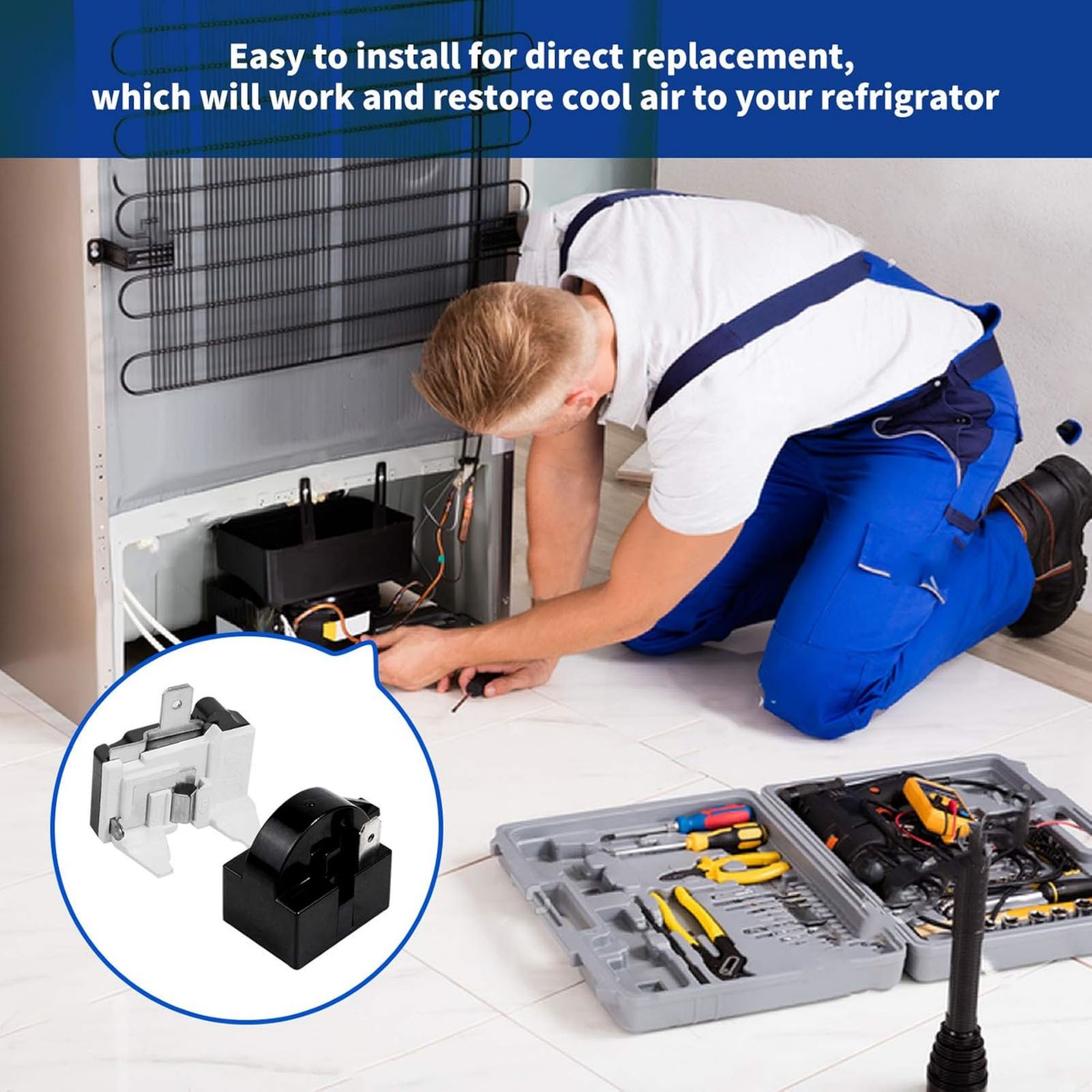 Starter Relay And Overload Protector Kit 1 Pin 4.7 Ohm For Refrigerator Repair