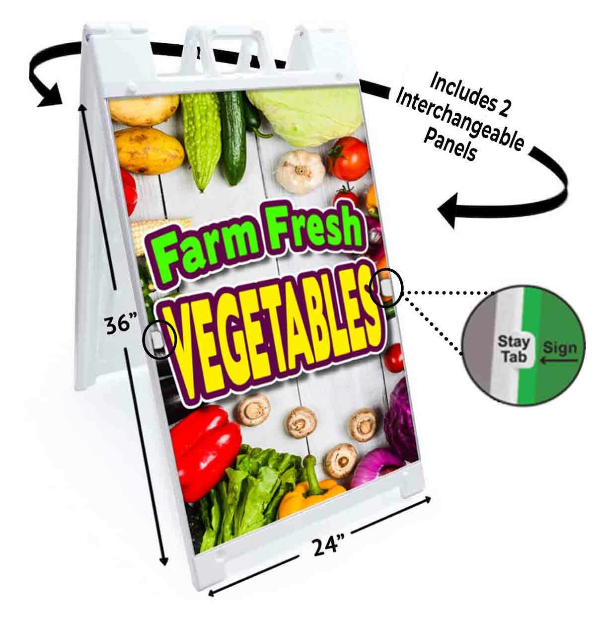 FARM FRESH VEGETABLES Signicade 24×36 Aframe Sidewalk Sign Banner Decal PRODUCE