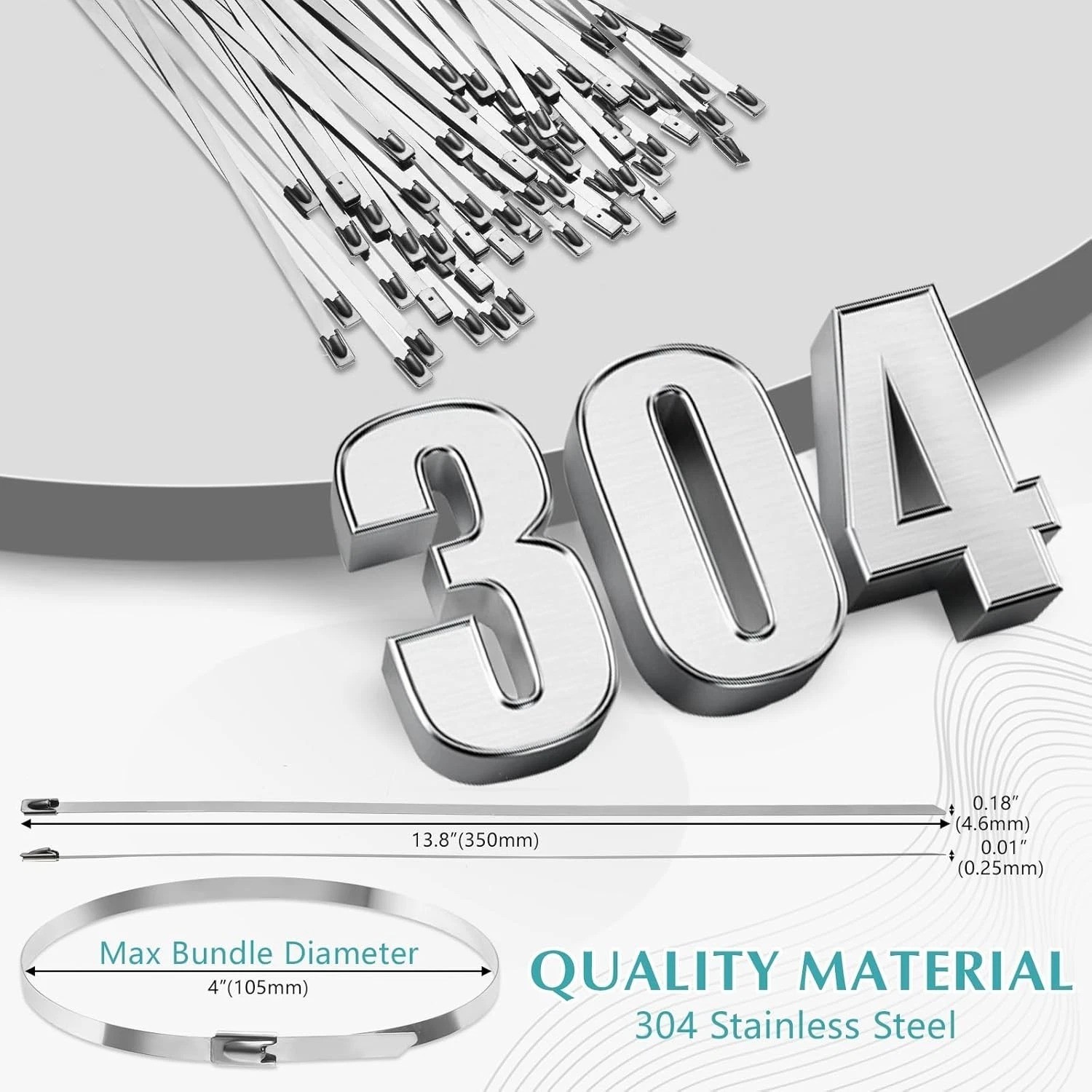 500 Pcs Heavy Duty 304 Stainless Steel Zip Ties, 220 lb Strength for Outdoor Use