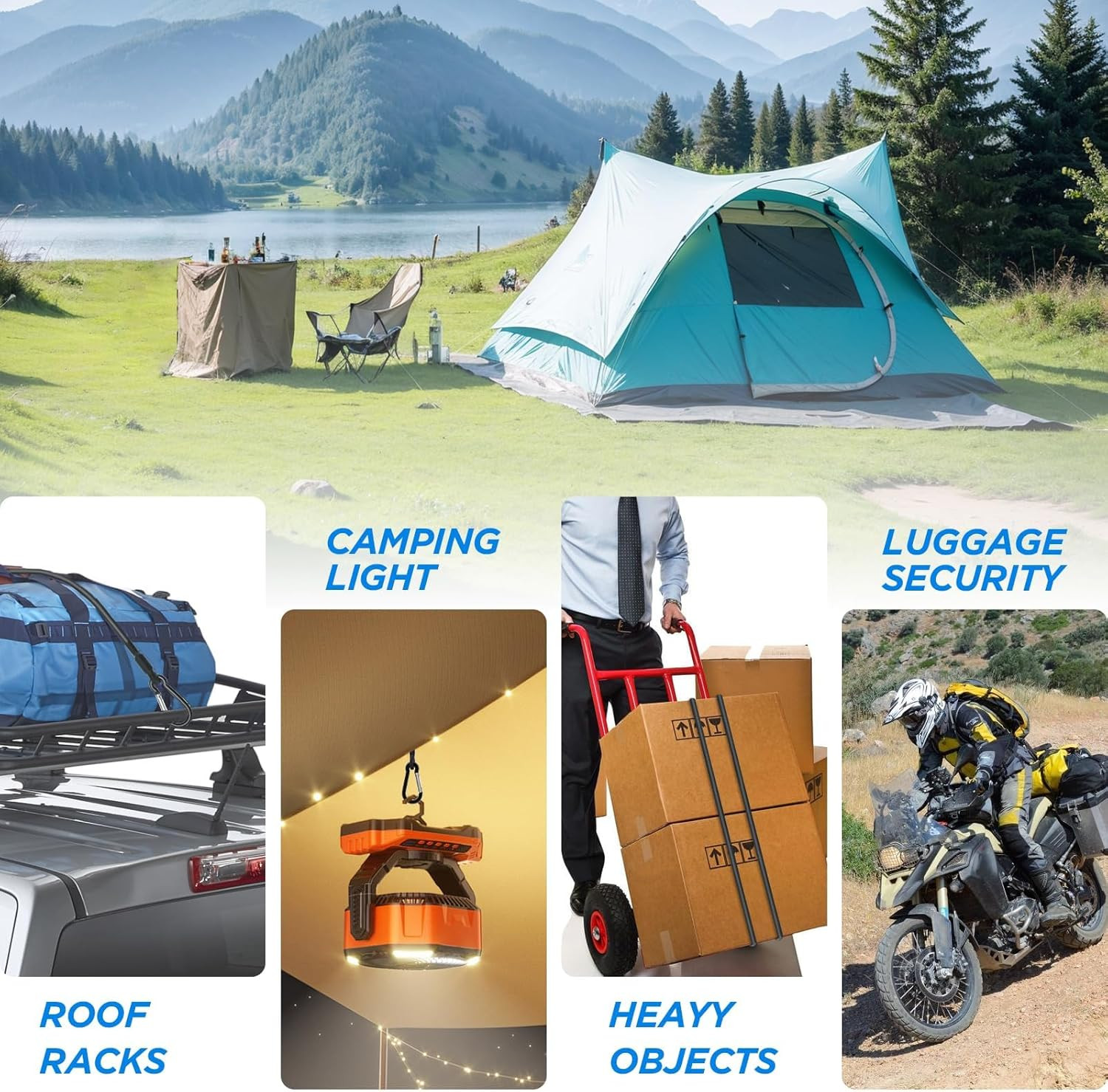 36 Inch Adjustable Bungee Cords with Carabiner Hooks, 4 Pack Heavy Duty Outdoor