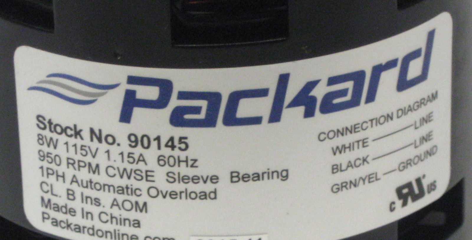 Packard 90145 Motor for Greenheck 310145, 8 Watt, 115/60 Volts, 950 RPM, CWSE