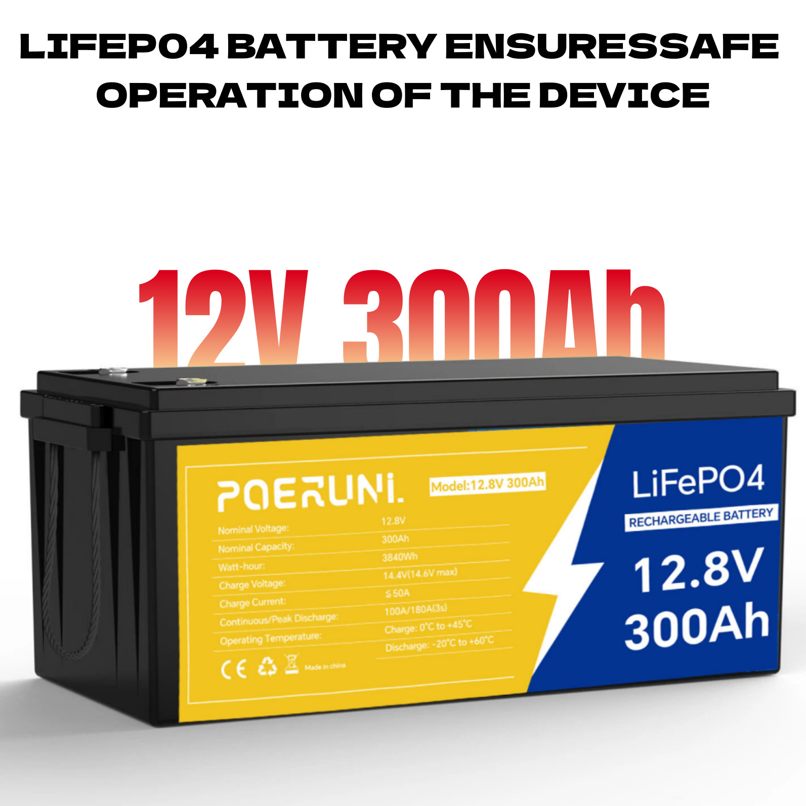 12V LiFePO4 Lithium Battery 12V 300Ah Deep Cycle BMS for RV Off-grid Marine