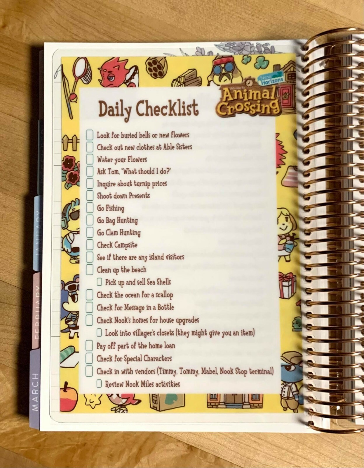 Animal Crossing Daily Checklist Insert 4 use with ErinCondren A5 Ring Agenda-