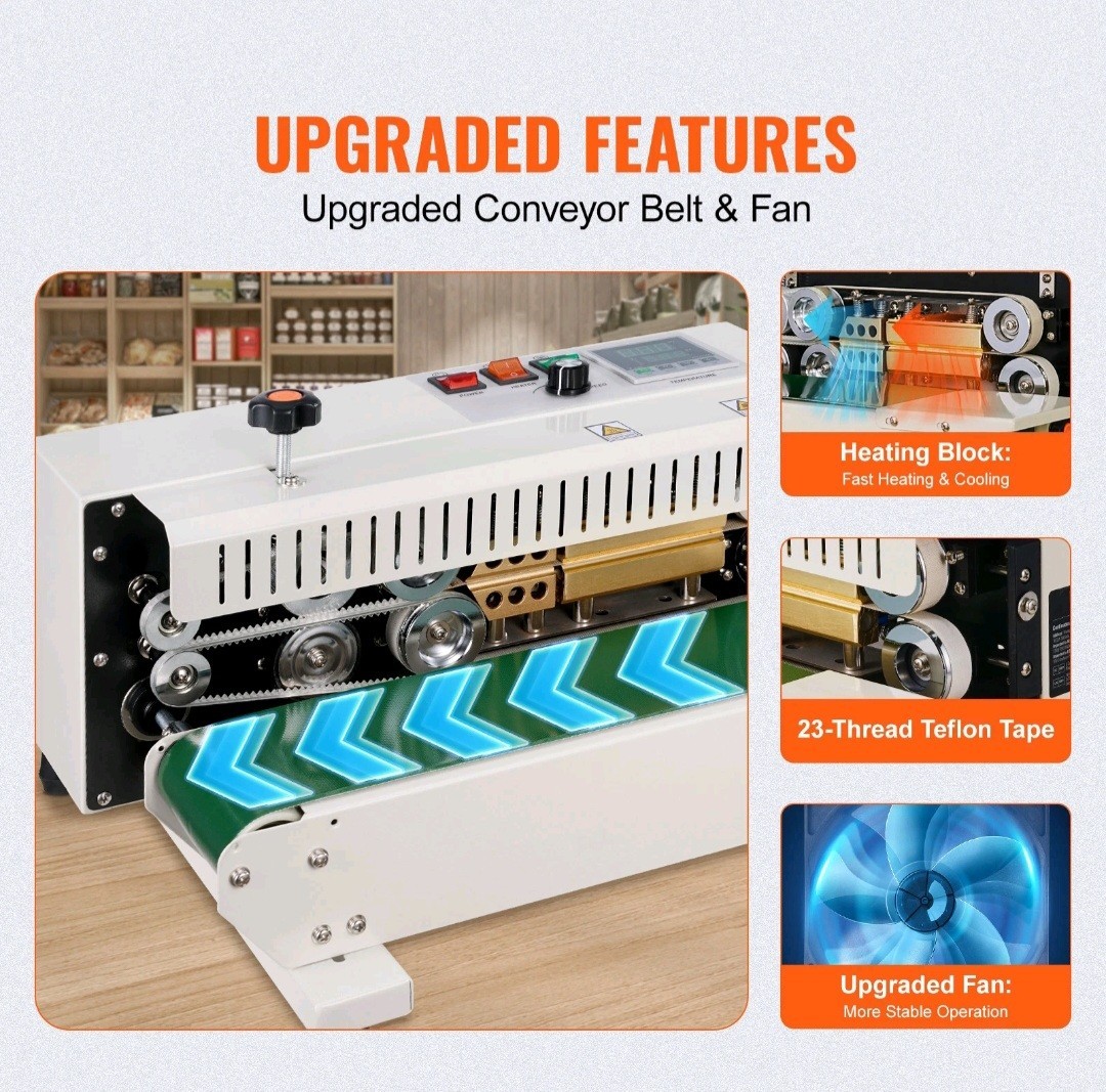 Vevor Continuous Bag Sealing Machine Horizontal Carbon Steel .02-.8mm Bag Films